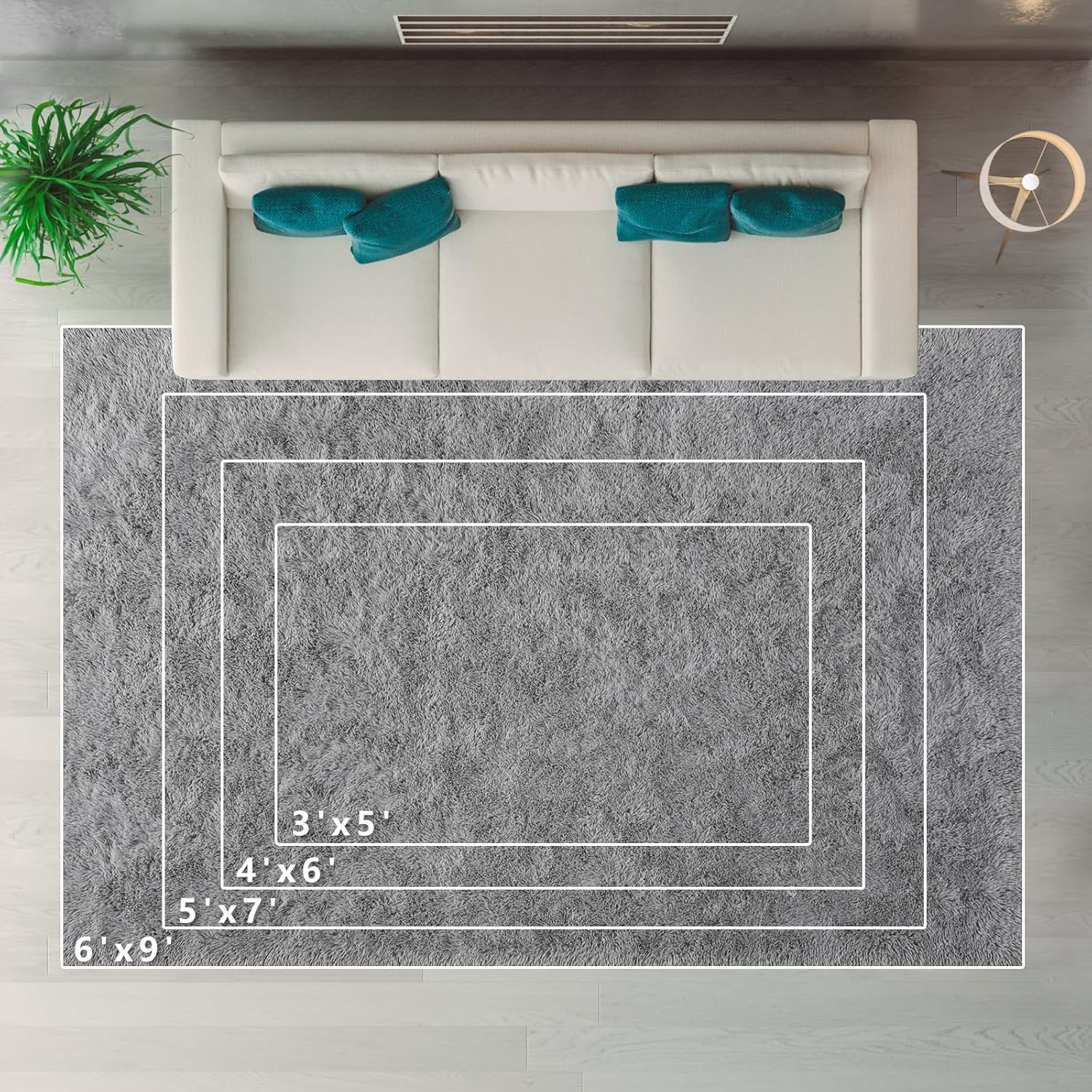 Jocovieh Alfombras grises suaves para dormitorio, alfombras esponjosas de 5 x 7 pies, alfombras modernas de felpa para sala de estar, habitación de