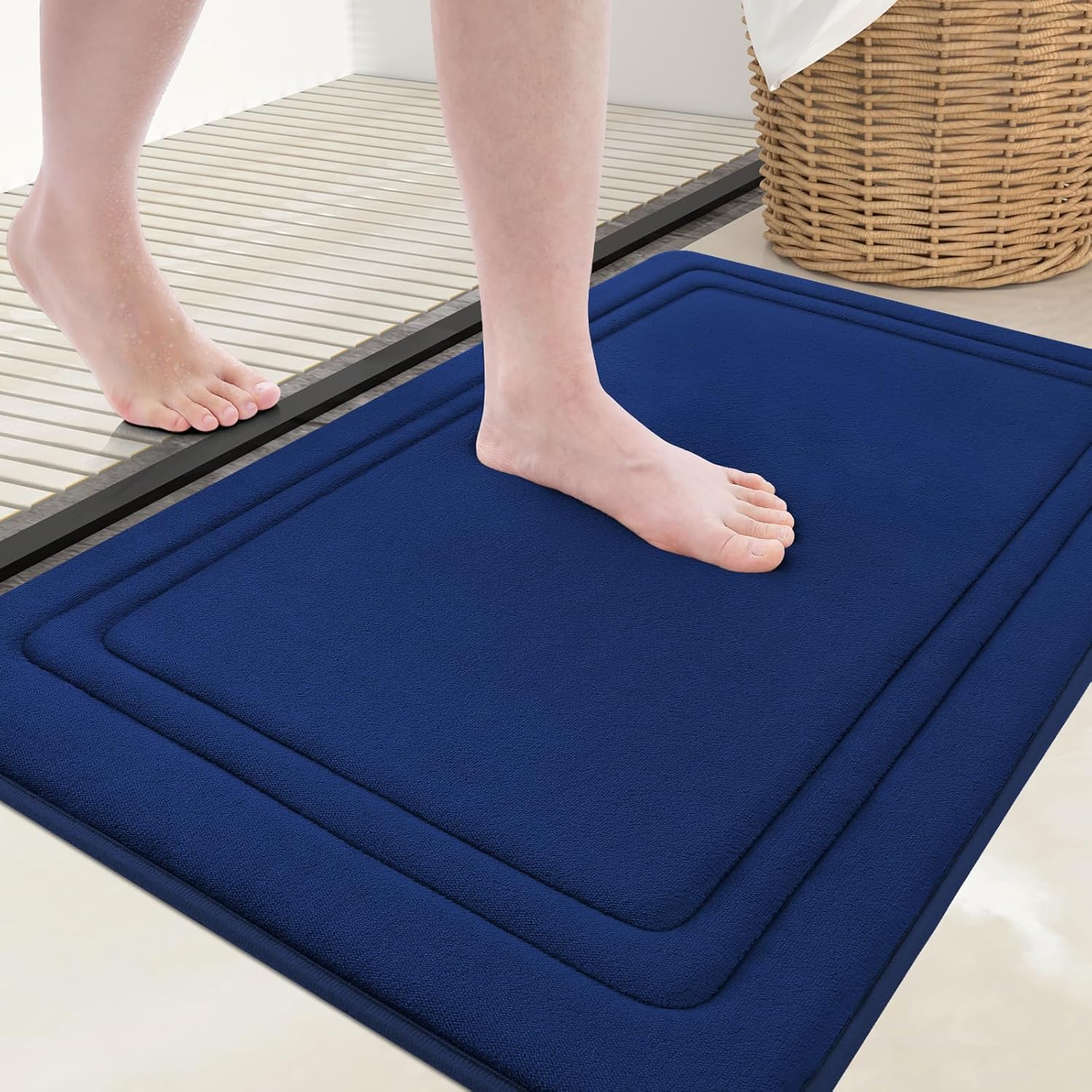 Grandaily Alfombra de baño de espuma viscoelástica de 24 x 16 pulgadas, ultrasuave, antideslizante y absorbente, lavable a máquina, cómoda alfombra