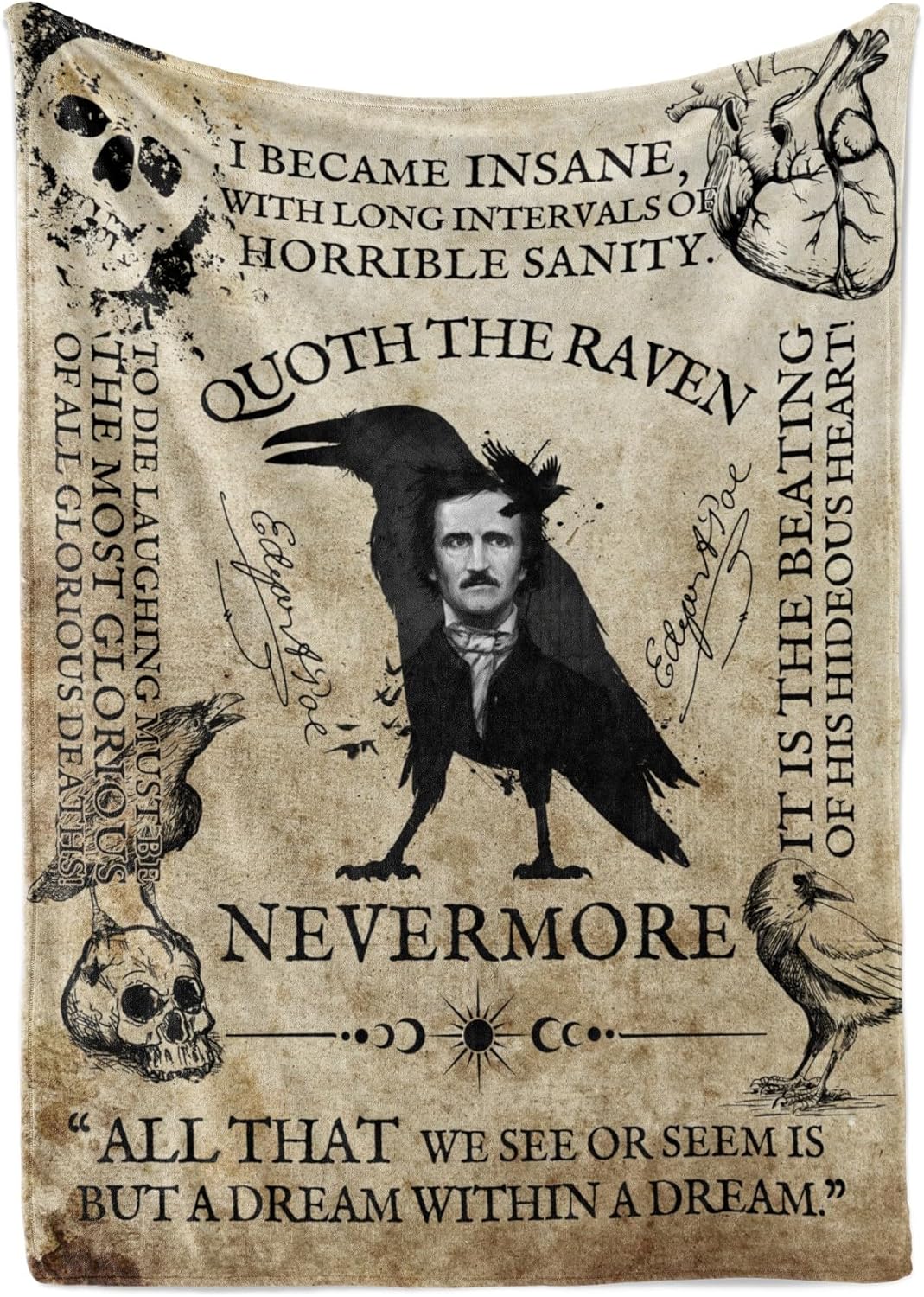 Edgar Allan Poe – Regalos para hombres, mujeres para Navidad, cumpleaños, manta para Navidad, cumpleaños, 50 x 65 pulgadas