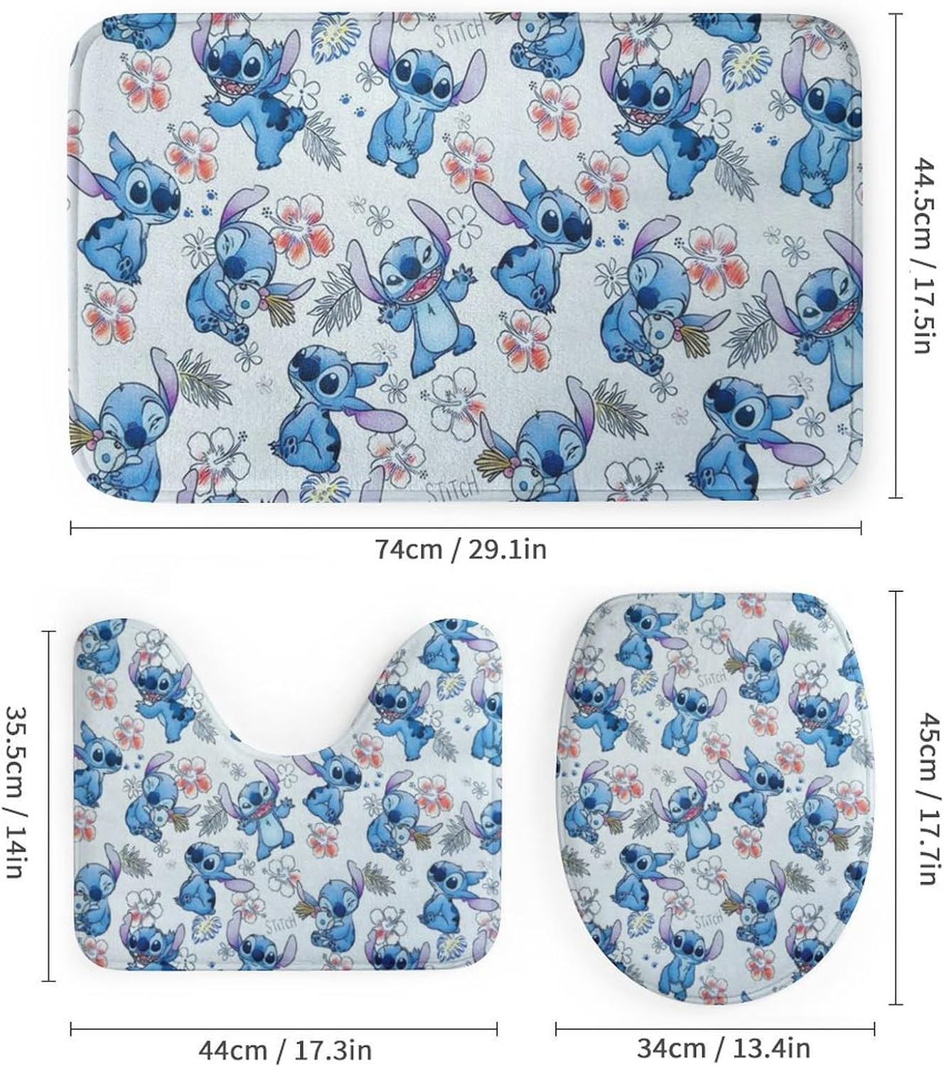 Juego de 4 cortinas de ducha de dibujos animados con alfombras antideslizantes, cubierta para tapa de inodoro y cortina de tapete de baño para