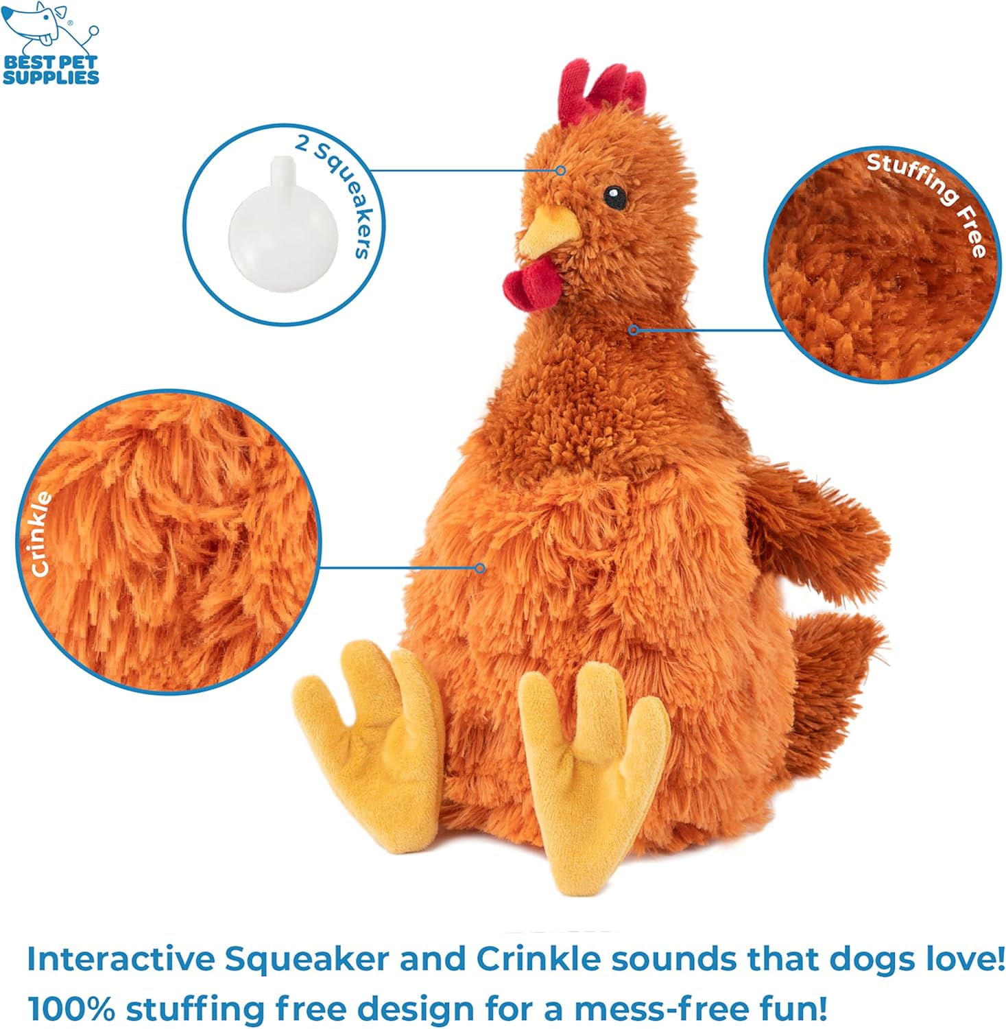 Best Pet Supplies Juguetes de peluche de pollo arrugado para juegos interactivos, cachorros y adultos mayores, forma colorida de juguete de pollo,