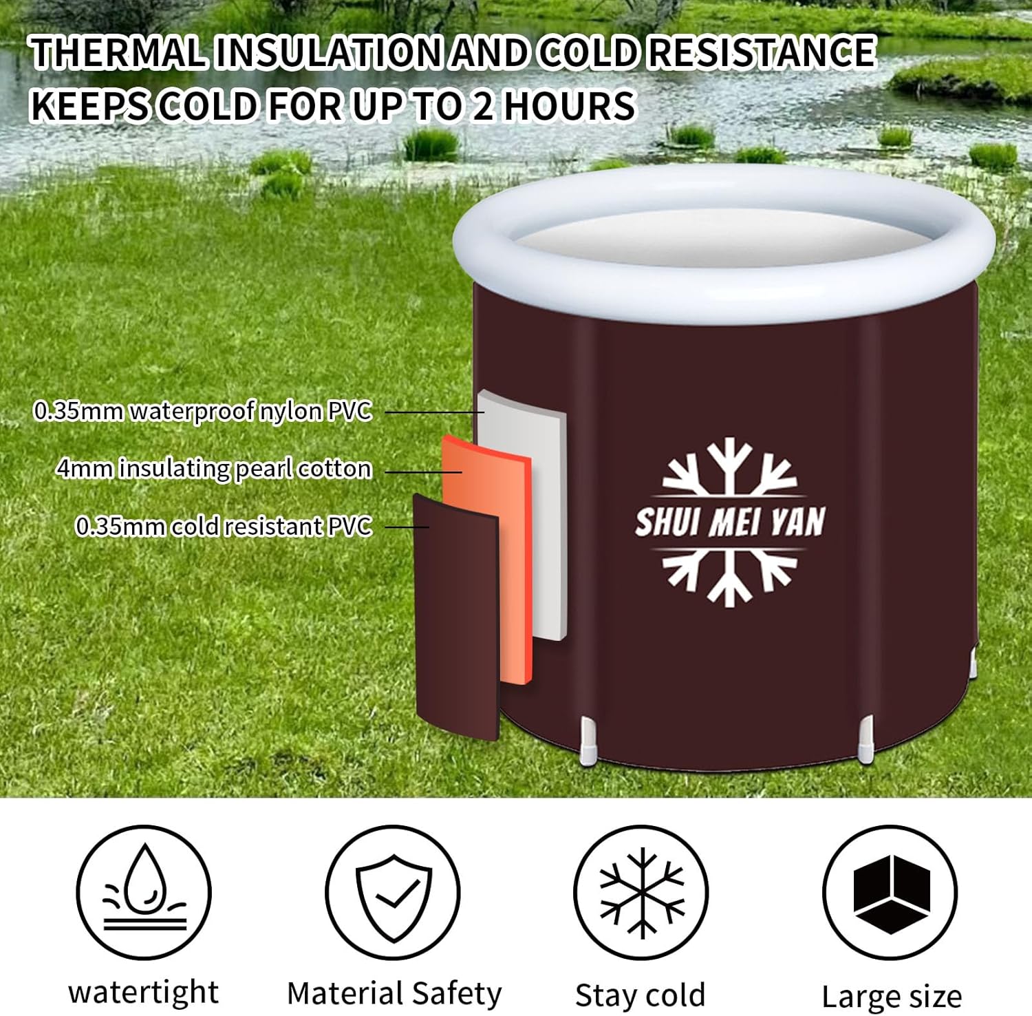 SHUIMEIYAN Tina grande de hielo para exteriores con cubierta, bañera portátil para atletas, bañera de terapia de agua fría para recuperación, bañera