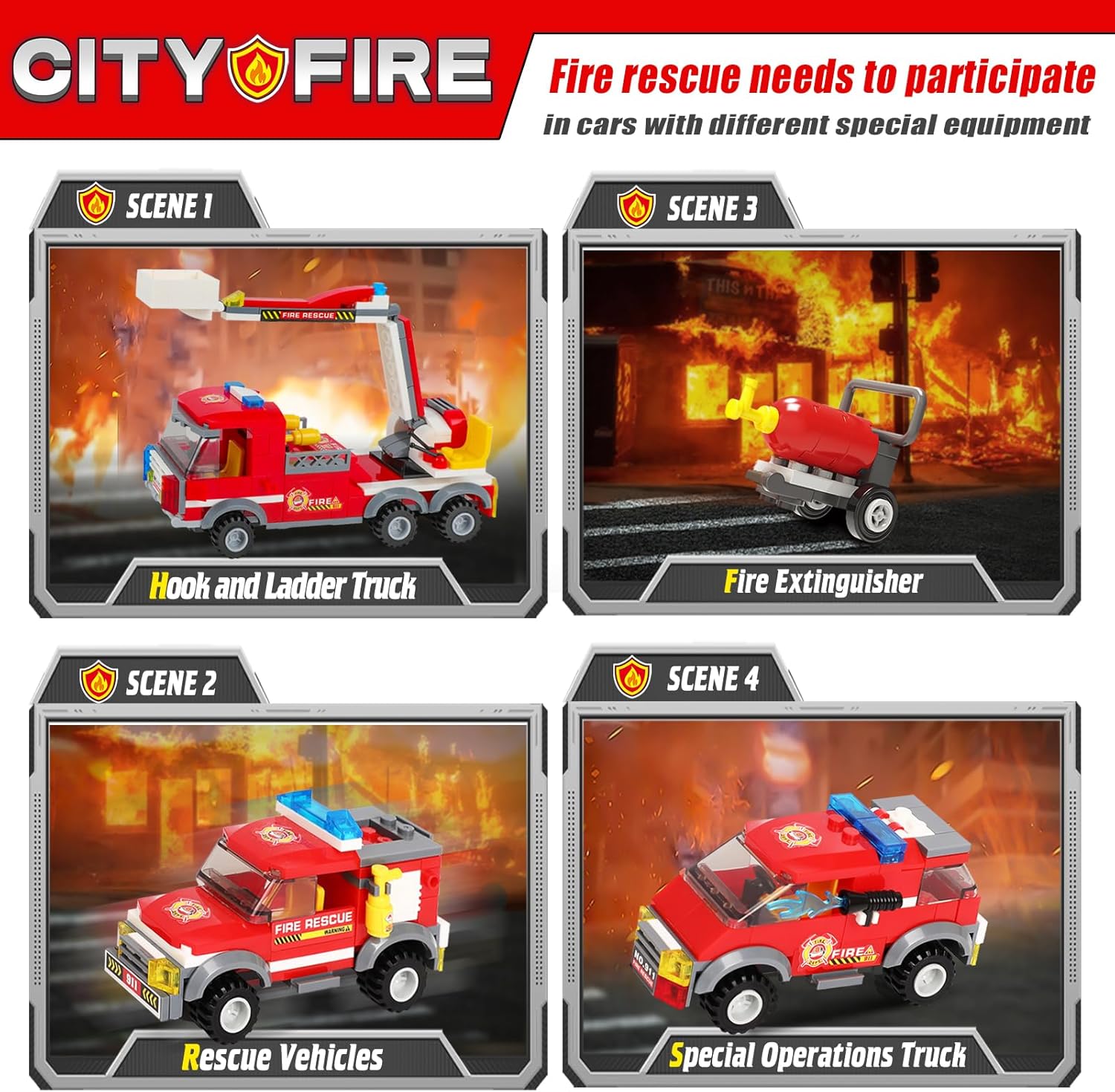 Kit de construcción de estación de bomberos de ciudad, bloques de construcción urbana con camión de bomberos, juego de juguetes de rescate de