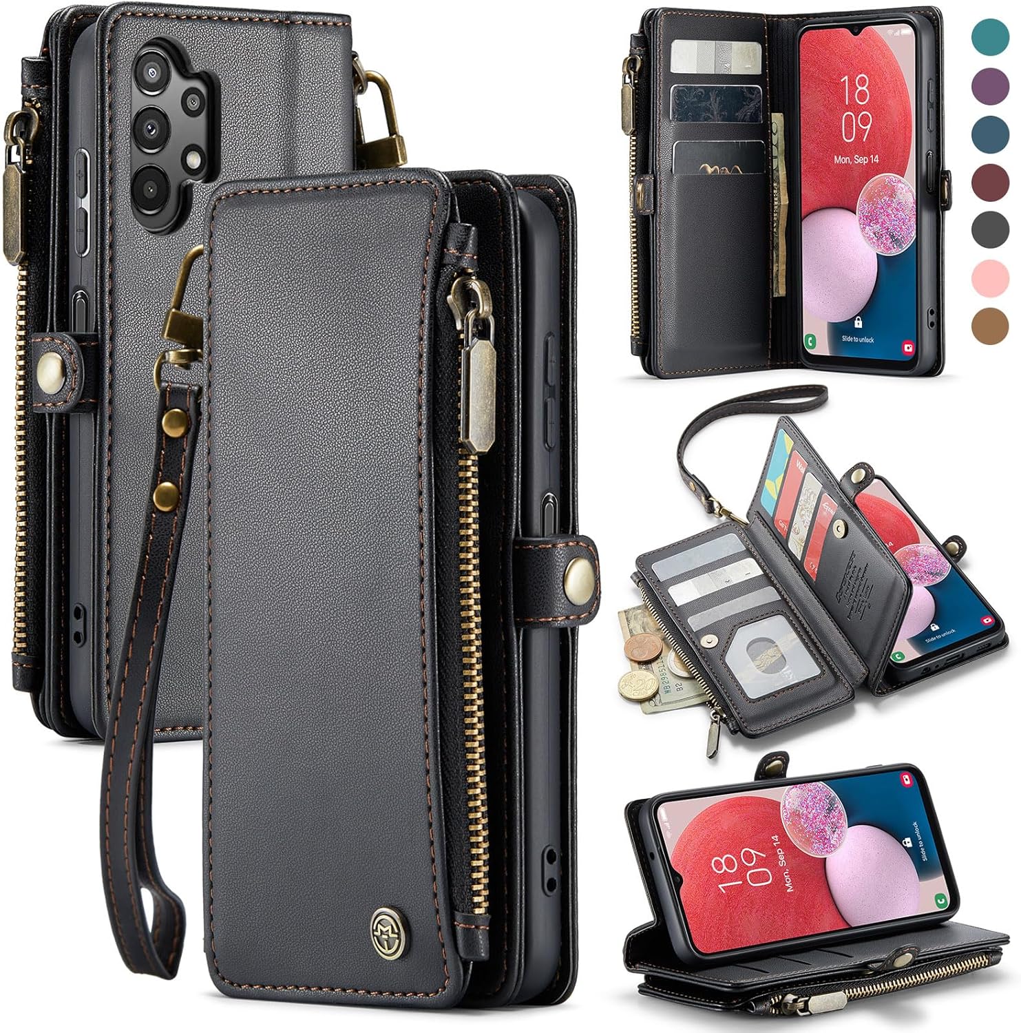 Defencase Funda para Galaxy A32 5G, bloqueo RFID para Samsung Galaxy A32 5G, cartera para mujeres y hombres con tarjetero, cierre magnético, funda