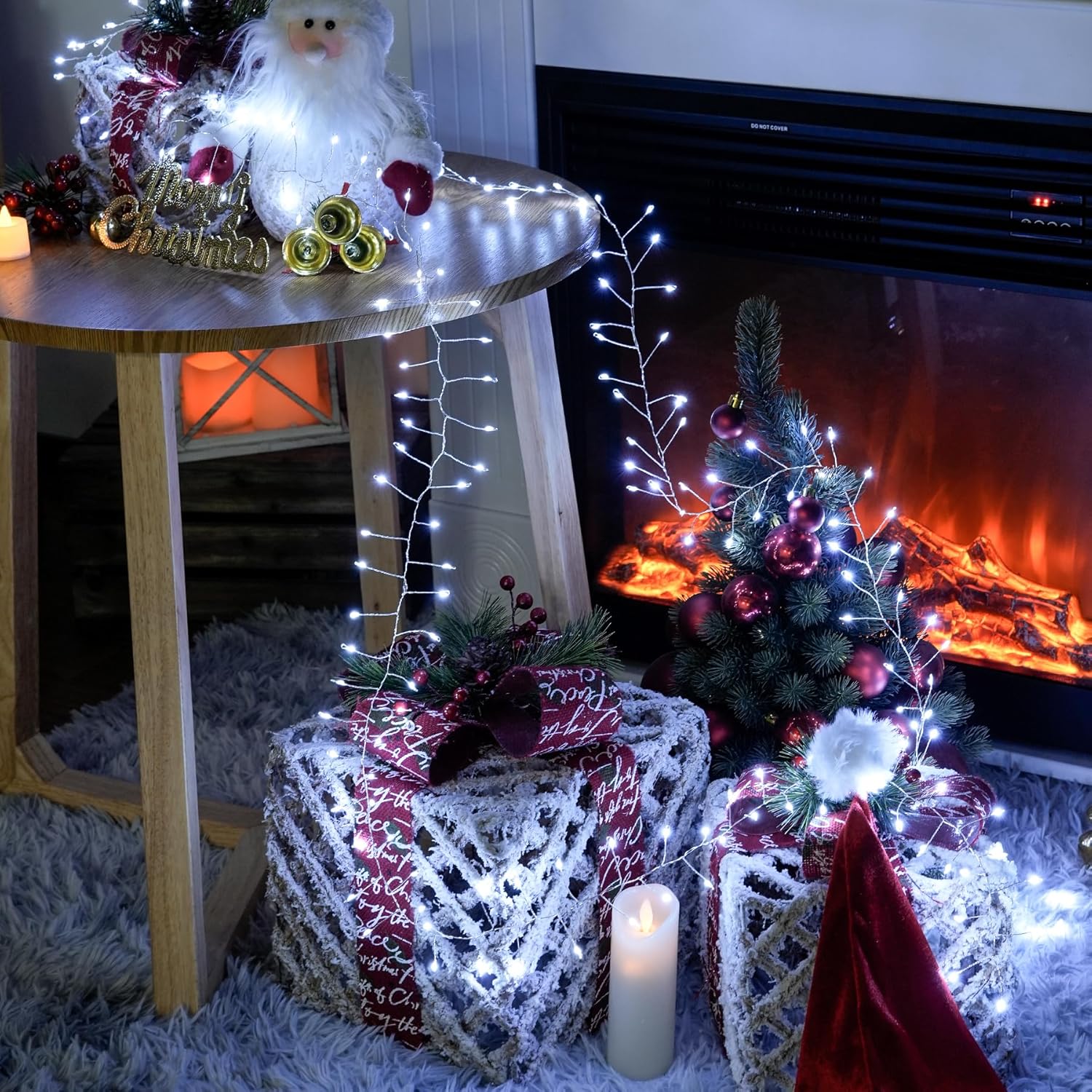 JMEXSUSS Guirnalda de luces enchufables con control remoto, 10 pies, 200 luces blancas y cálidas de Navidad, guirnalda de luces para árbol, corona,