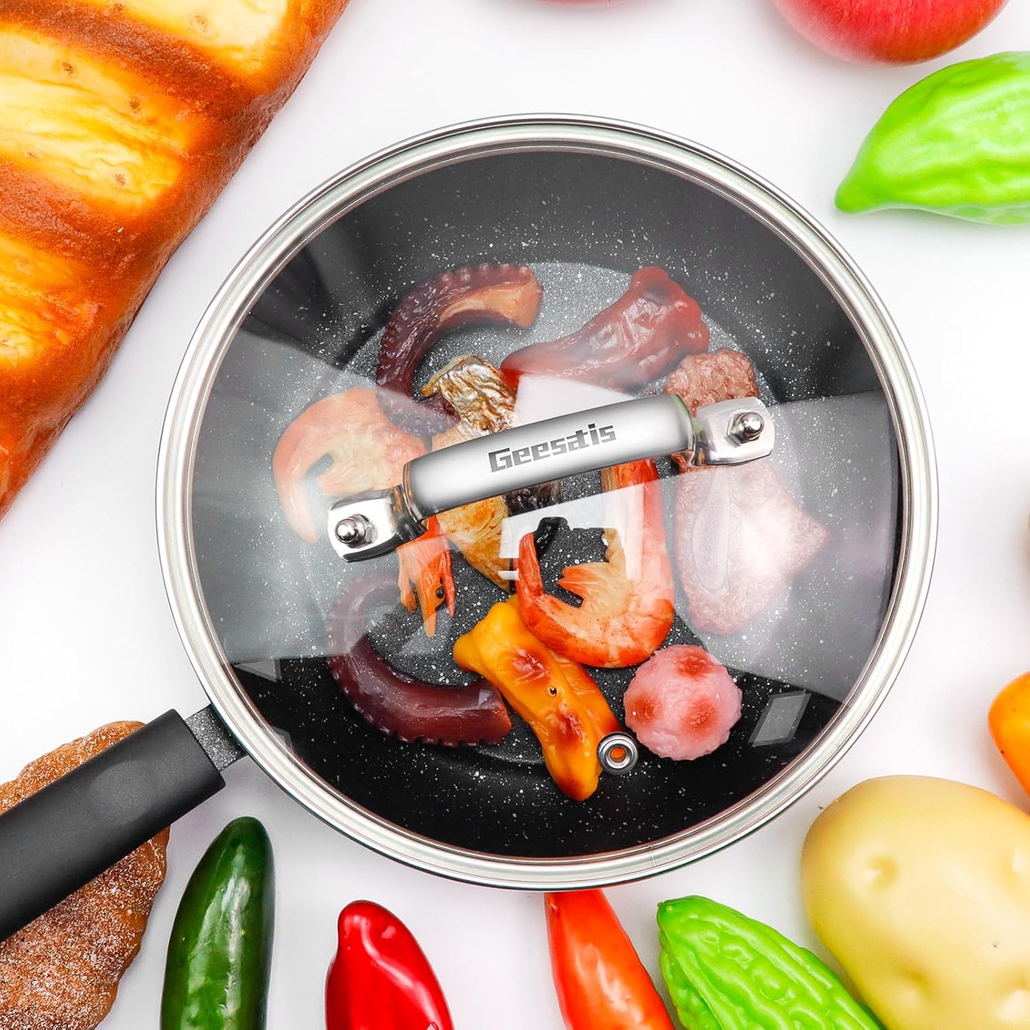 Geesatis Tapa de vidrio para olla de 8 pulgadas, tapa de vidrio templado, borde de acero inoxidable y asas, tapas universales que soportan 356 F
