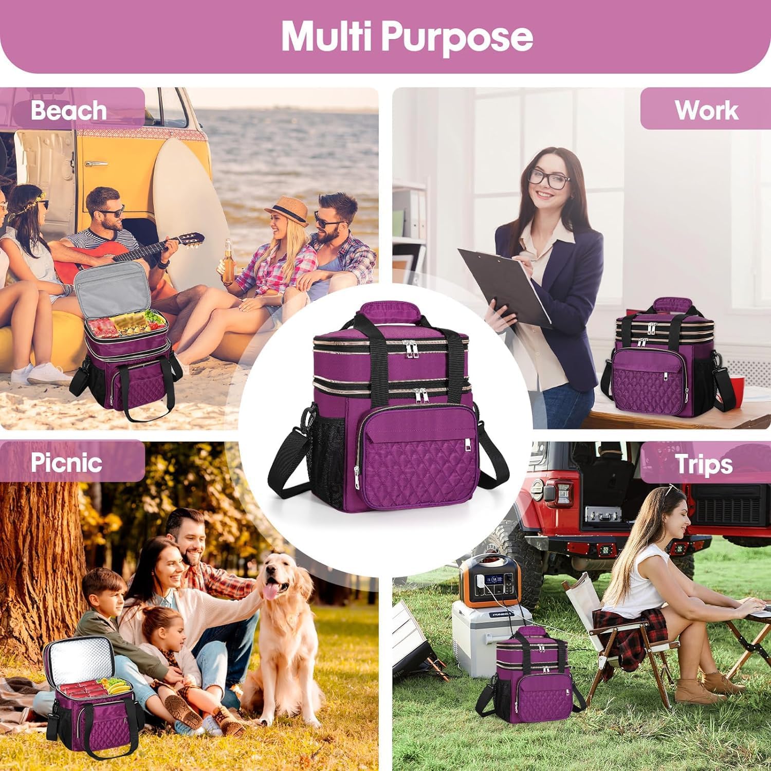 Lonchera con aislamiento expandible, de doble cubierta, ligera, grande, a prueba de fugas, para mujeres, adultos, trabajo, picnic al aire libre,