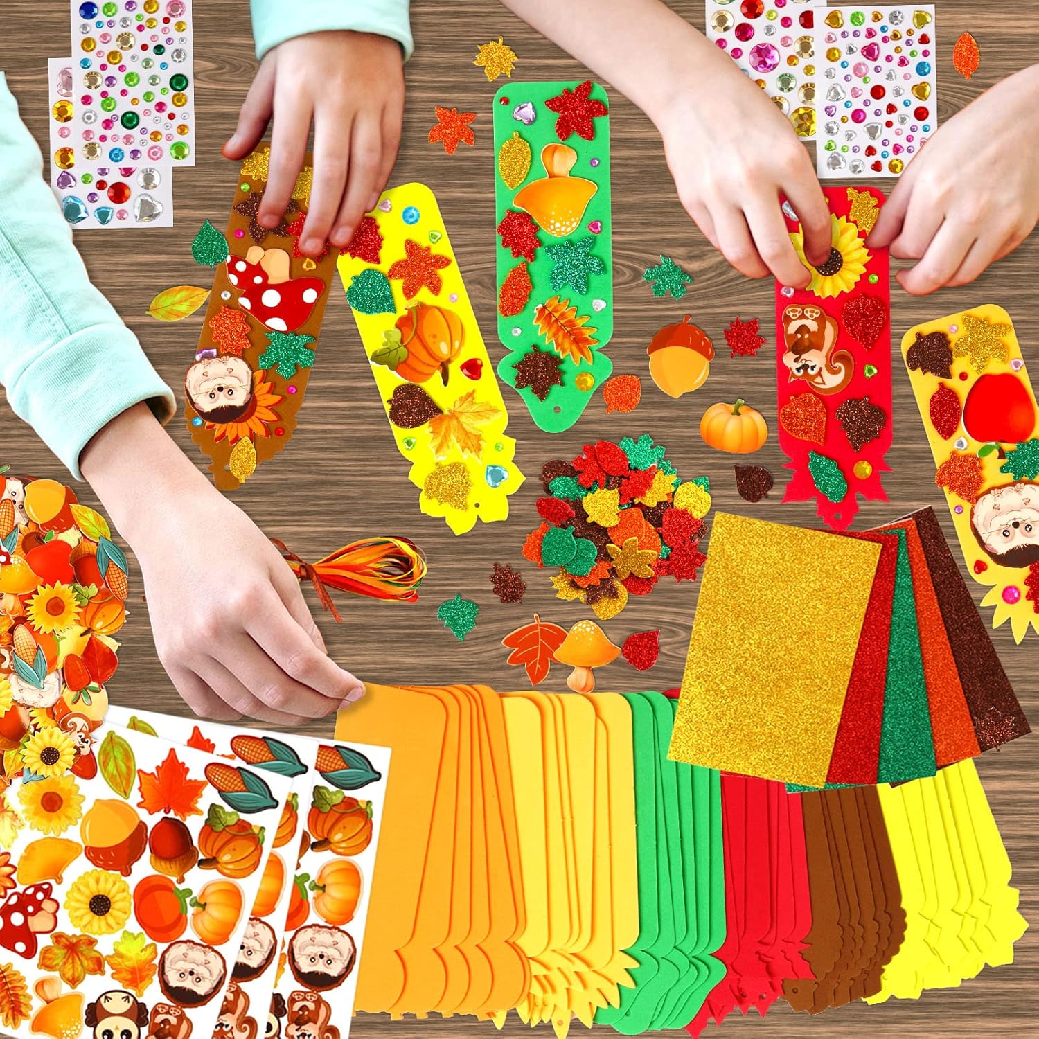 Fall Bookmark Craft Kits Thanksgiving Foam Crafts for Kids Leaf Foam Stickers Autumn Classroom Activities 36 Sets