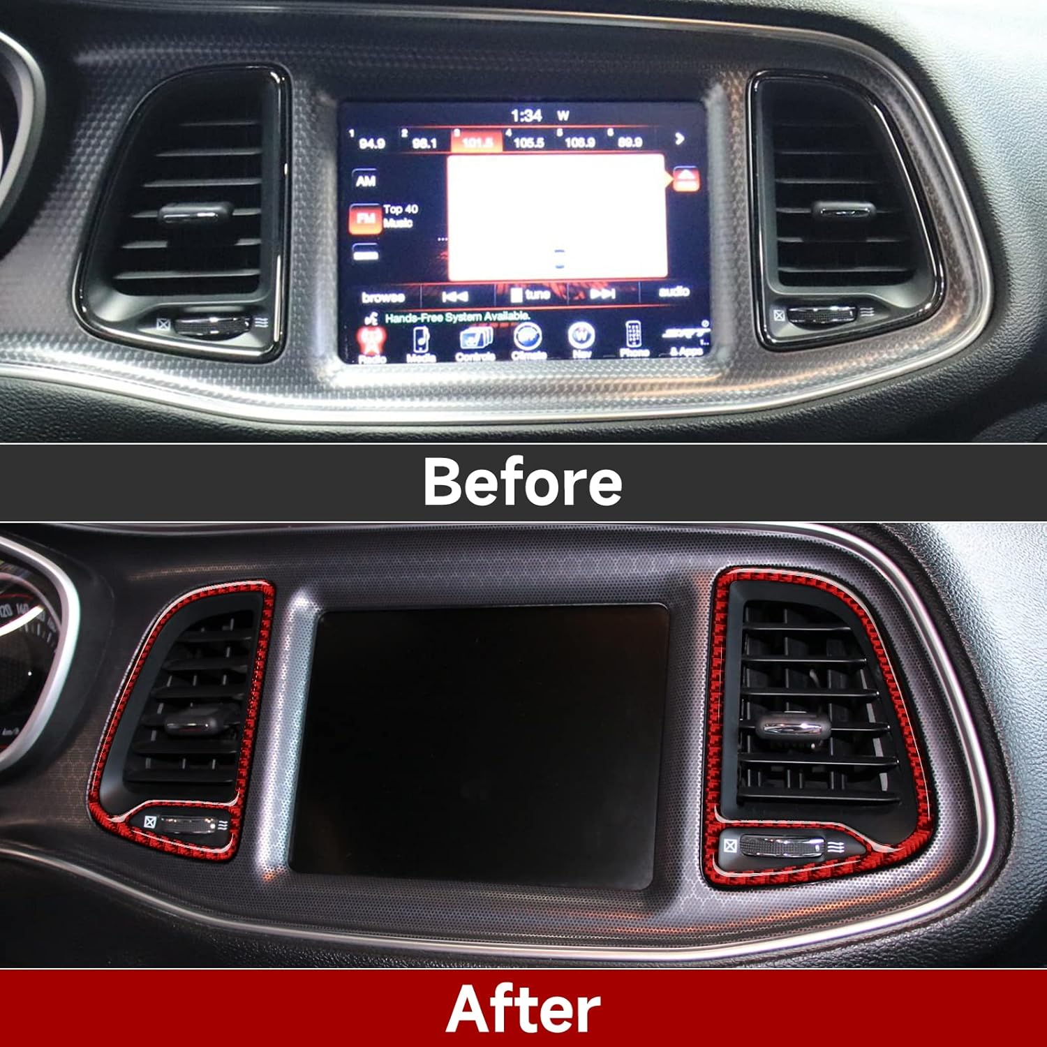 BRMYL Calcomanías de salida de aire para consola central de automóvil, accesorios para Dodge Challenger 2015-2023, calcomanías de fibra de carbono