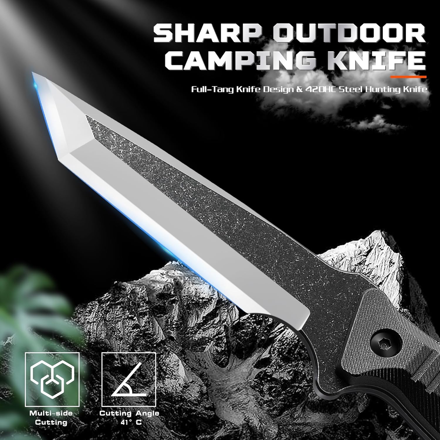 Brarvagur Cuchillo táctico de hoja fija  Cuchillo de caza con hebilla de cinturón de acero 420HC horizontal, cuchillos de hoja fija para acampar