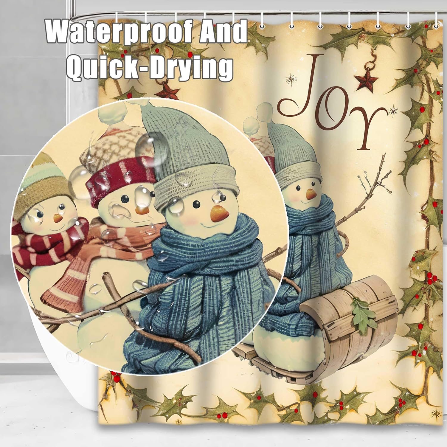 Cortina de ducha de muñecos de nieve de Navidad, bonita cortina de muñeco de nieve, decoración de baño, accesorios de decoración de baño, tela