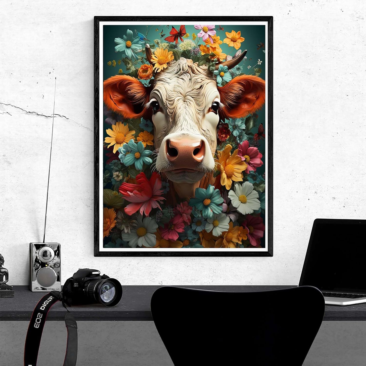Kaliosy Kits de pintura de diamantes 5D para adultos, flores de vaca por números, pintura con diamantes, arte de animales, taladro completo,