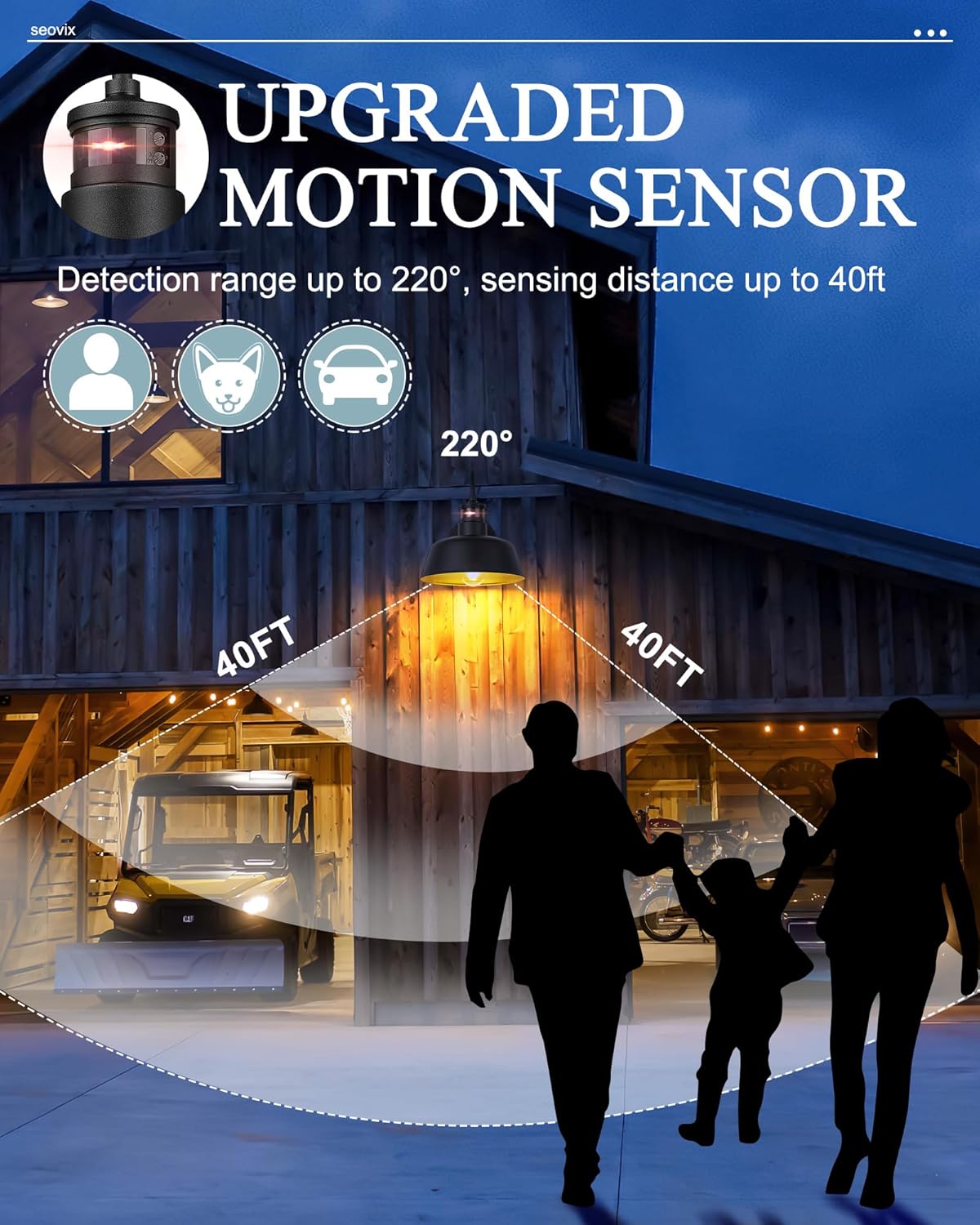 Seovix HS2213-2 – Luz de porche de 12 pulgadas, con sensor de movimiento negro mate, IP65, impermeable, cuello de cisne, luz de granero para casa,