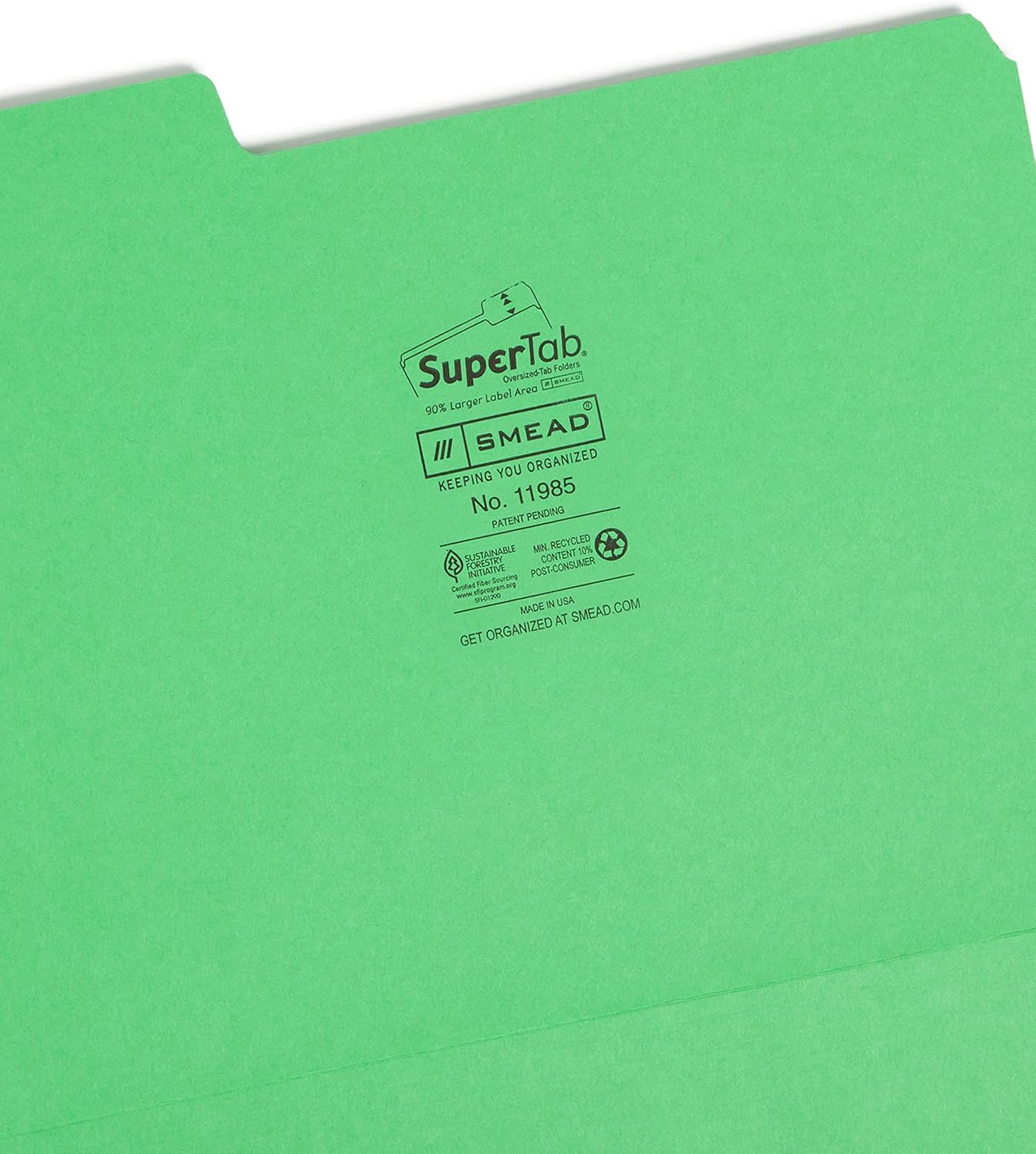 Smead SuperTab – Carpeta de archivos, pestaña de corte 13 de gran tamaño, tamaño carta, verde, 100 por caja (11985)