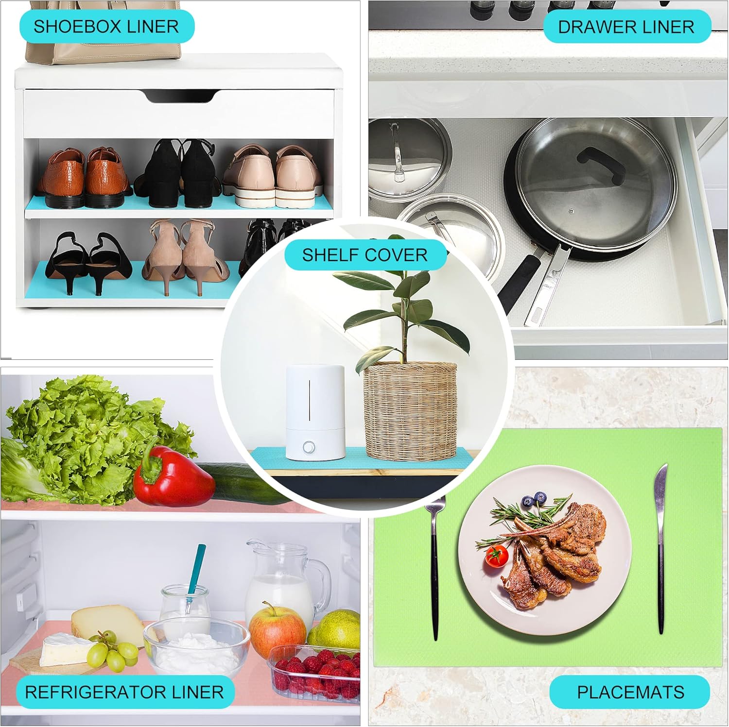 Shinywear – 16 tapetes lavables para refrigerador, impermeables, a prueba de aceite, revestimientos para estantes de refrigerador, almohadillas de