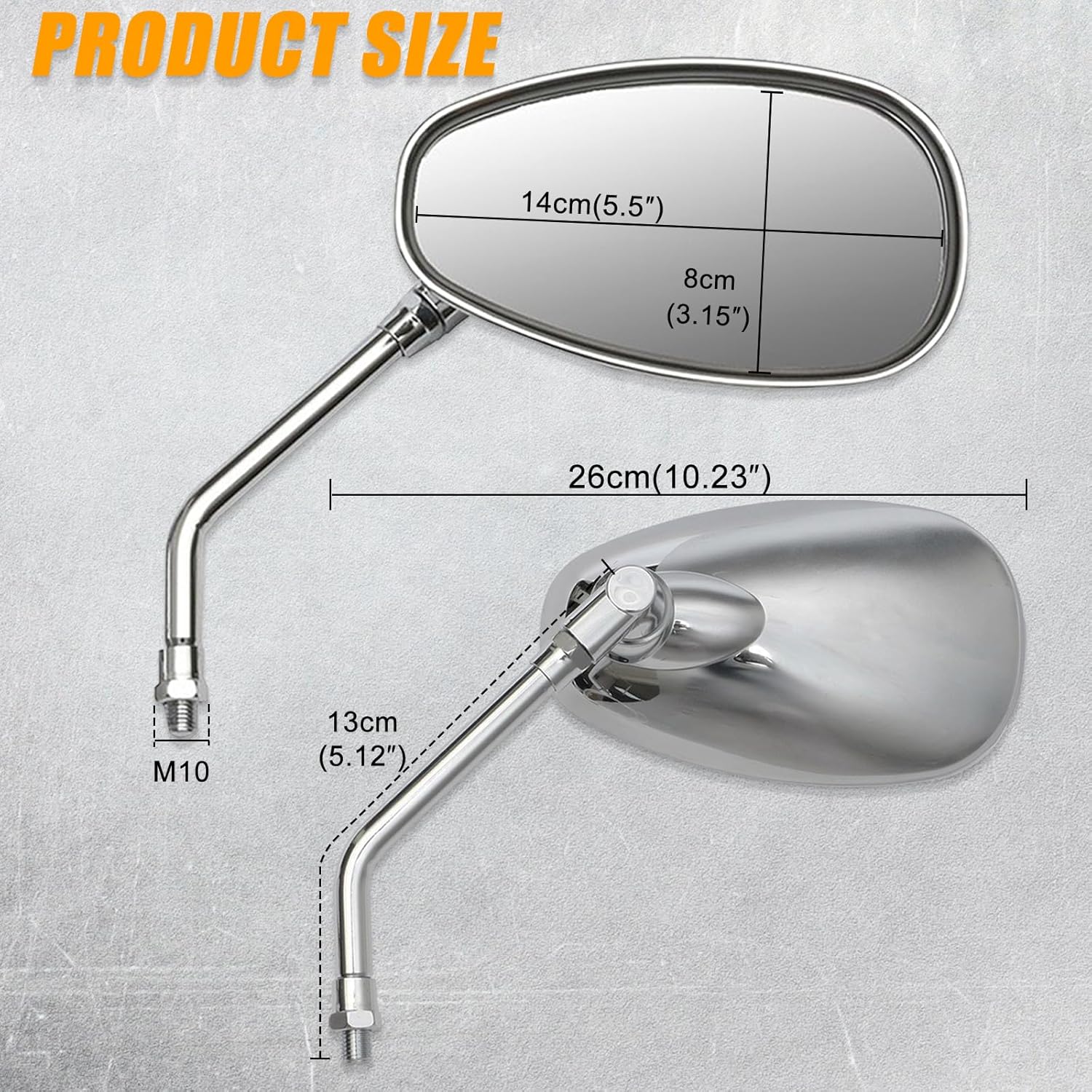 DREAMIZER Espejo de motocicleta cromado de 0.394 pulgadas (0.394 in), espejos laterales universales compatibles con Street Bike Scooter Cruiser