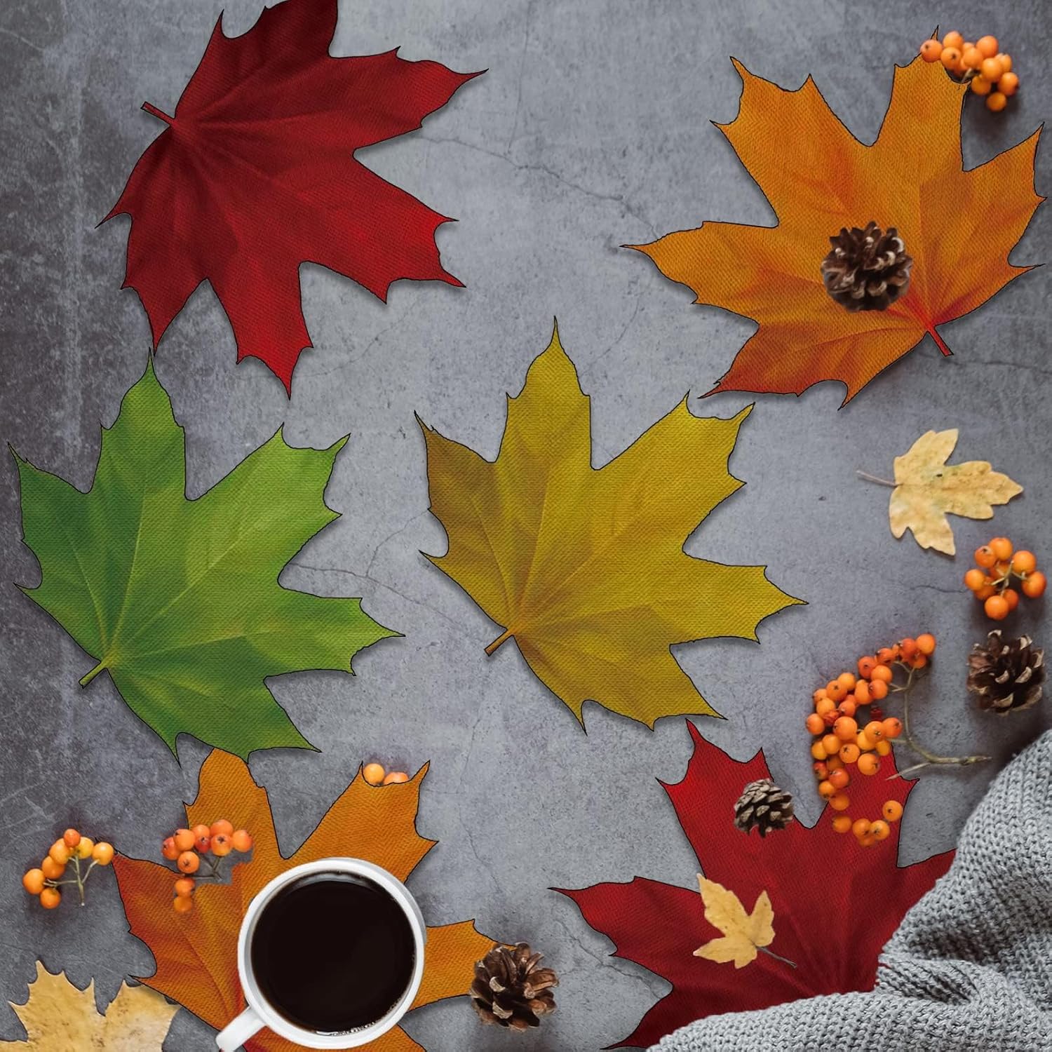 6 manteles individuales con forma de hoja de arce de otoño, cosecha de Acción de Gracias, hojas de arce, manteles individuales lavables para mesa de