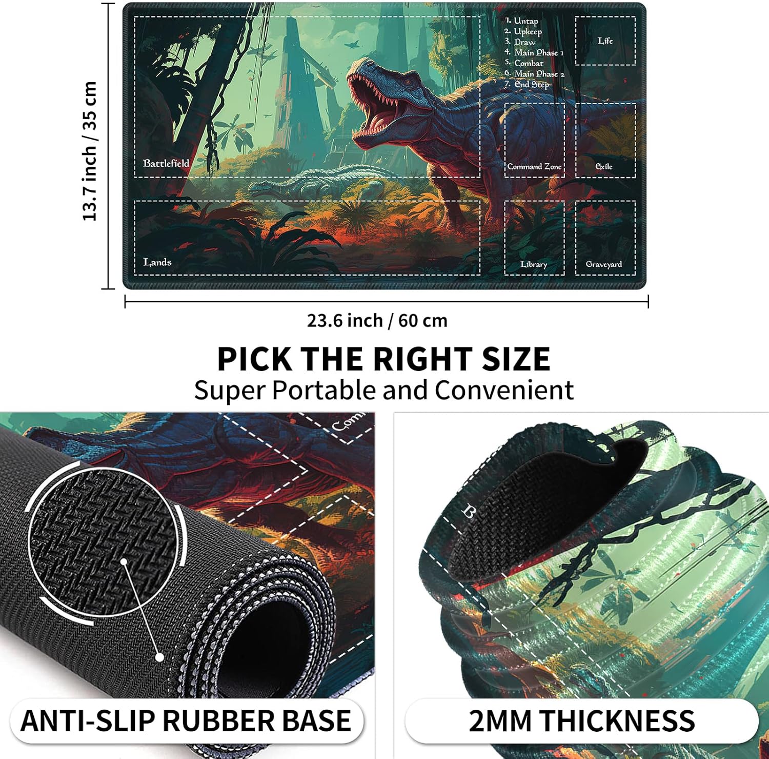 EDGFRTOIO Tapete de juego con zonas para juegos de cartas MTG, alfombrillas de juego mágicas de mesa de 24 x 14 pulgadas, mesa de juego Commander