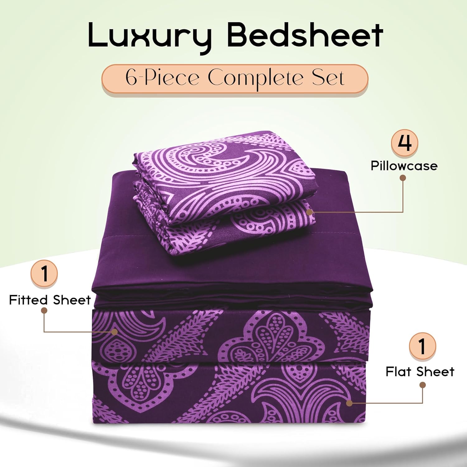 LDC Lux Decor Collection – Juego de sábanas, 6 piezas, microfibra cepillada alta ozyd, fundas, bolsillo de sábana de hasta 16pulgadas de profundidad