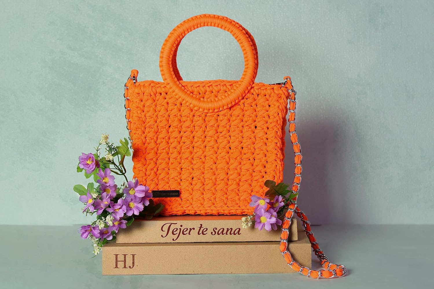 HERNANDO JOSA Roush – Bolso cruzado a mano para mujer, bolso de mano con asa circular, hecho a mano, de algodón (Naranja Neón)