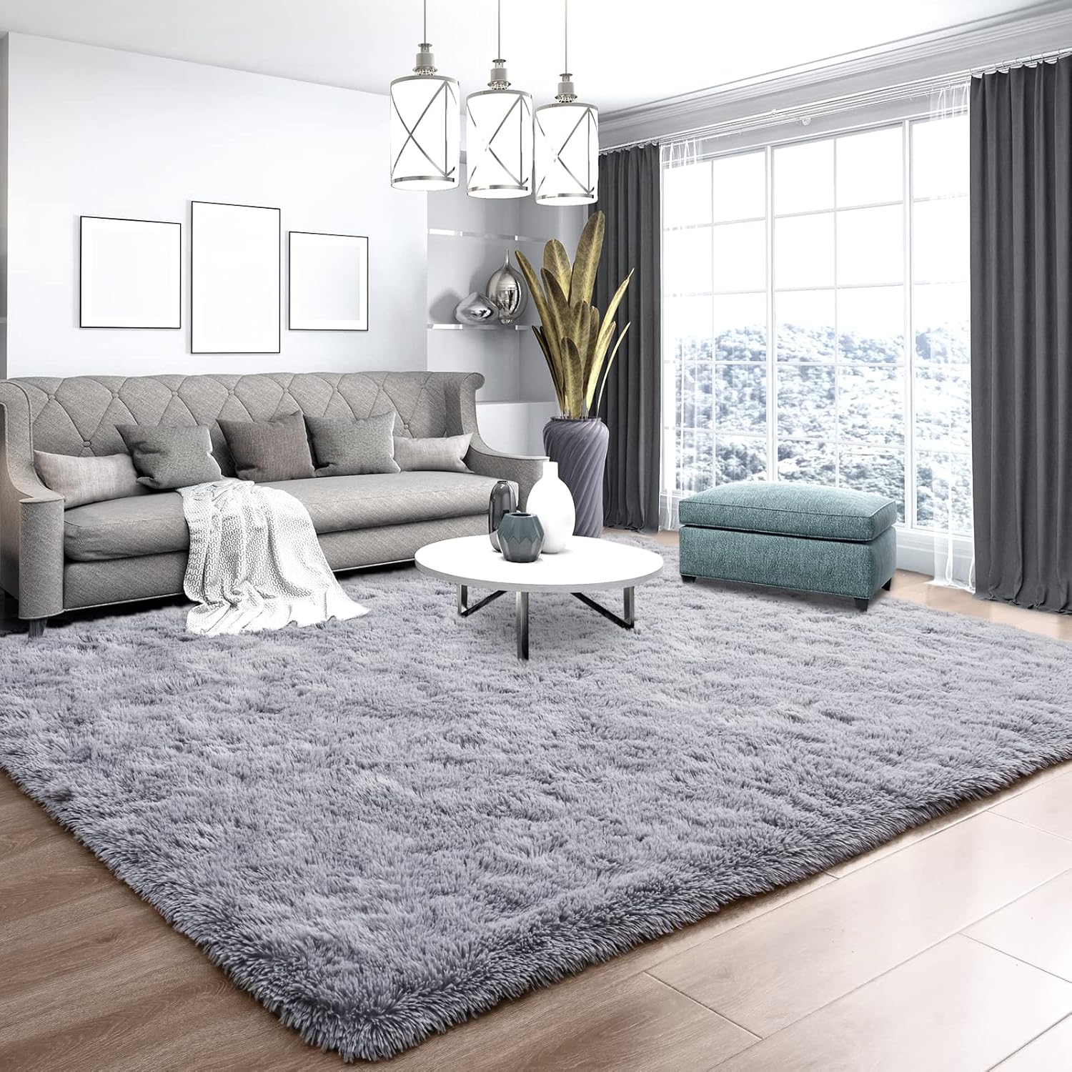 Alfombras grises ultrasuaves para dormitorio, de 7 x 10 pies, alfombras peludas para sala de estar, alfombra peluda grande y cómoda para niños,