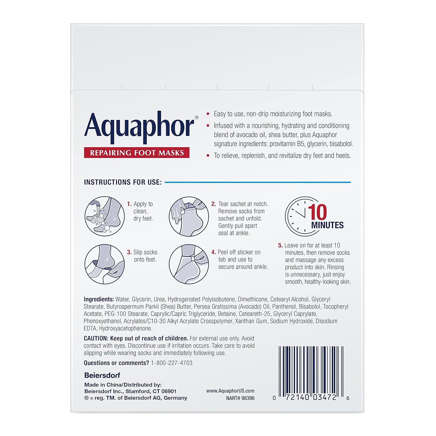 Aquaphor Mascarillas reparadoras para pies, calcetines hidratantes para pies secos, tratamiento hidratante para el cuidado de los pies con aceite de