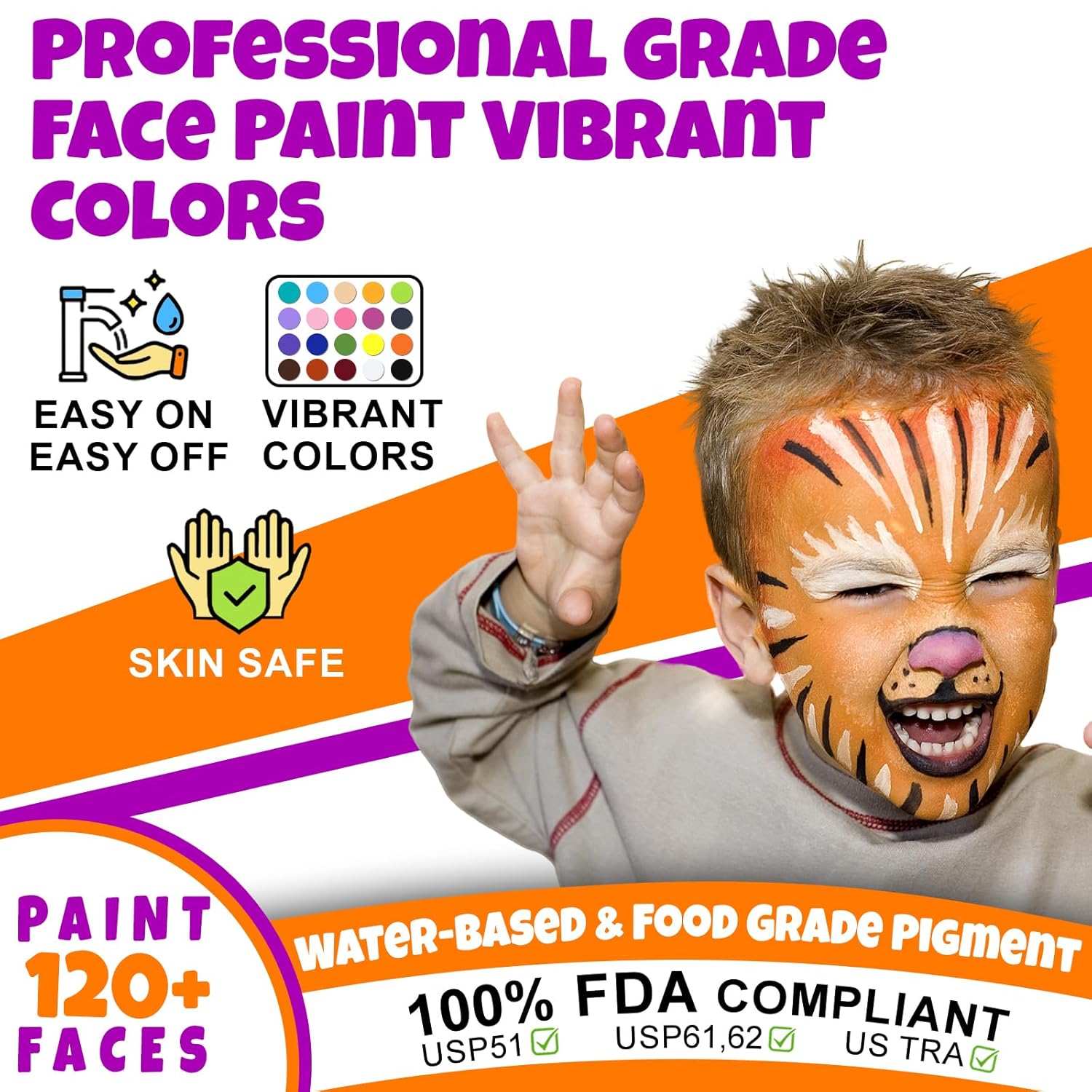 Drawdart Kit de pintura facial para niños, kit de pintura facial no tóxica a base de agua, 20 colores, pintura facial profesional para niños con