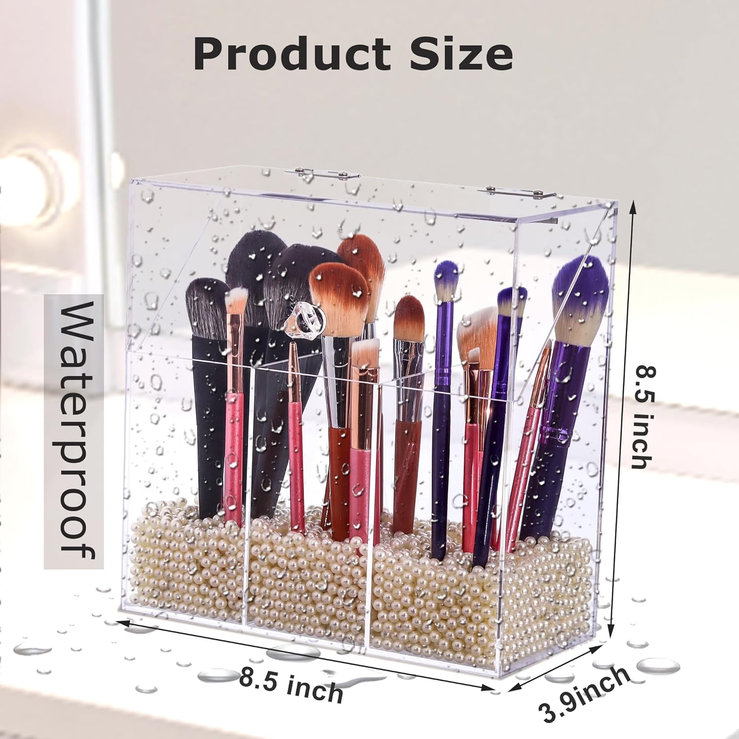 Soporte acrílico para brochas de maquillaje con tapa, organizador de brochas de maquillaje cosmético transparente y caja de almacenamiento con
