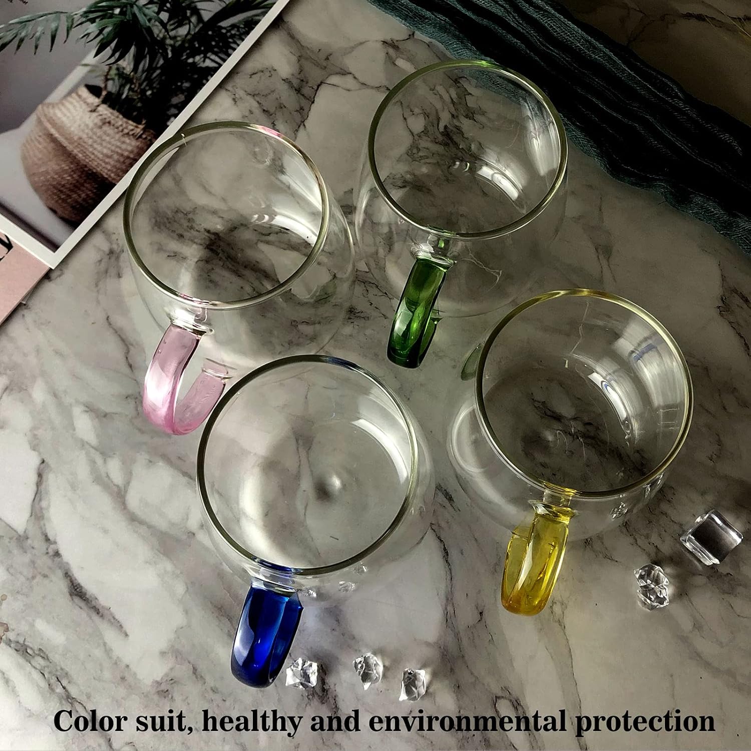 Juego de 4 tazas de café de vidrio transparente de 13 onzas con asas, perfectas para latte, moca, capuchino, té y jugo, juego de tazas de café