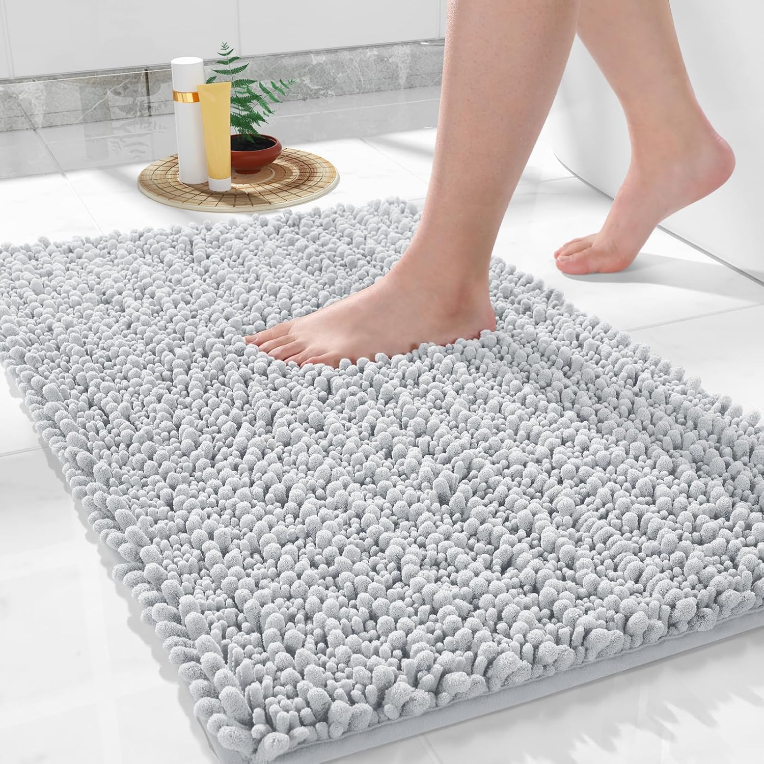 Yimobra Tapete de baño original de felpilla de lujo, 32 x 20 pulgadas, suave, lanudo y cómodo, tamaño grande, súper absorbente y grueso,