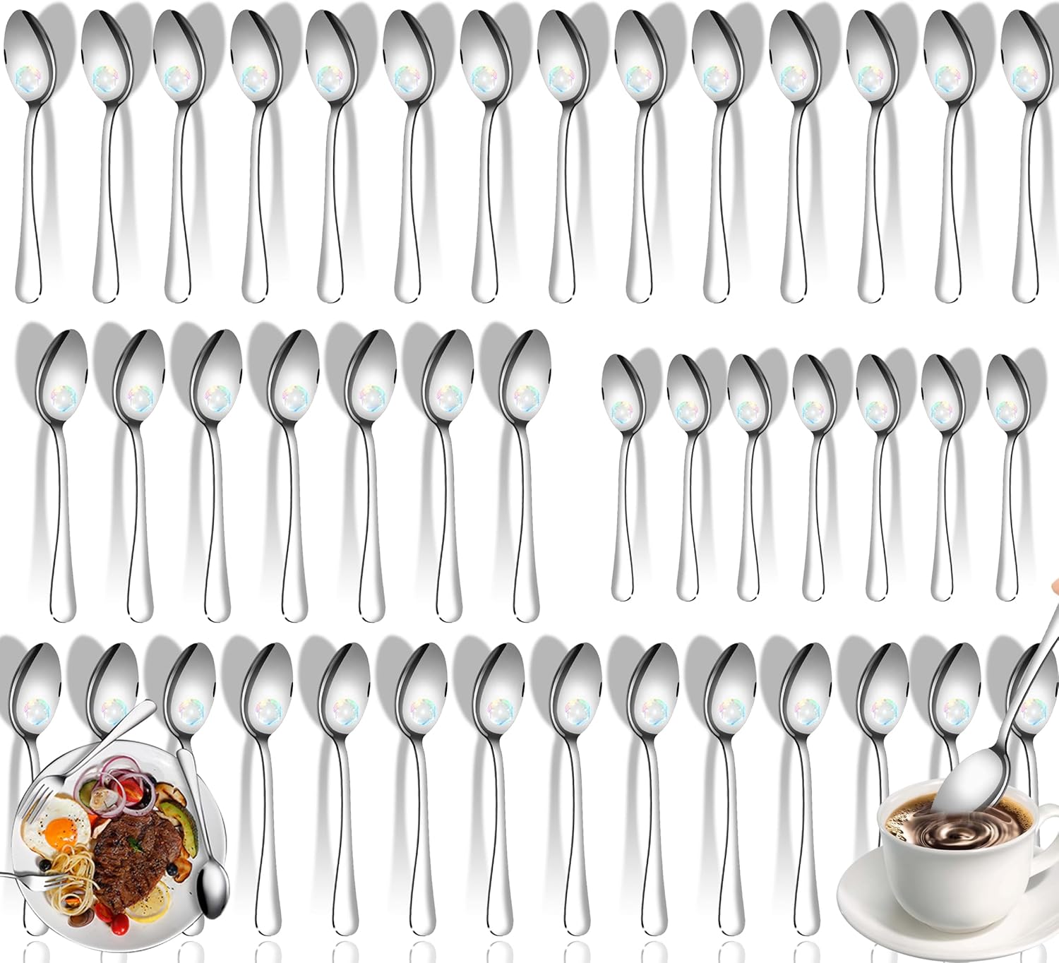 Juego de 40 cucharas, cucharas de cena y cucharas de café, cucharadas de acero inoxidable y cucharas de té, cubiertos pulidos con espejo, juego de