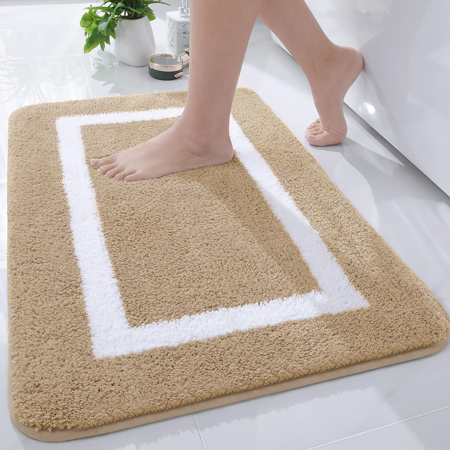 Kitinjoy – Tapete de baño de microfibra muy suave, absorbente, antideslizante, afelpado y peludo, lavable y secable a máquina, para baño, tina o