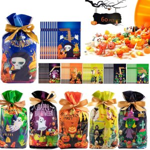 60 bolsas de Halloween con cordón para golosinas, bolsa de golosinas de Halloween para dulce o truco, bolsas de dulces de Halloween, suministros de 60 bolsas de Halloween con cordón para golosinas, bolsa de golosinas de Halloween para dulce o truco, bolsas de dulces de Halloween, suministros de