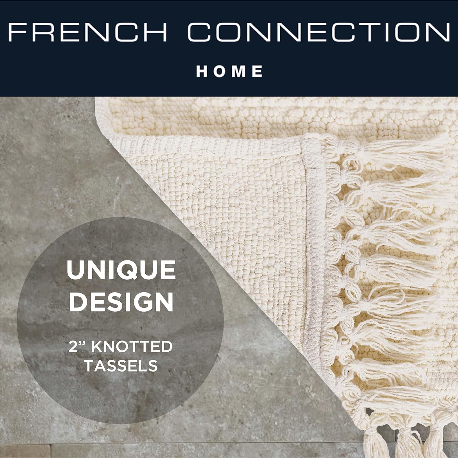 French Connection – Alfombra Nellore de baño con flecos