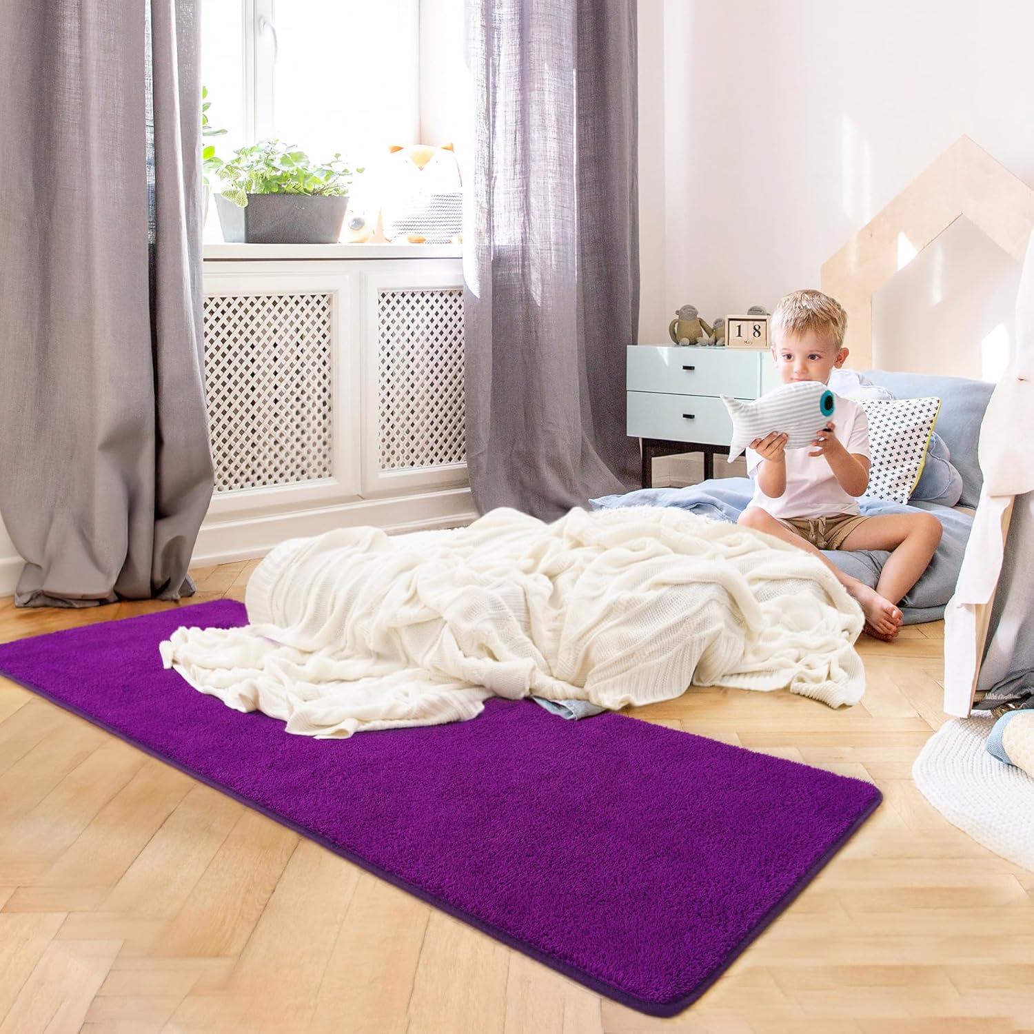 Alfombra de pasillo para dormitorio, alfombra de área de 2 x 6 pies, alfombra esponjosa para mesita de noche, cocina, lavandería, entrada, interior,