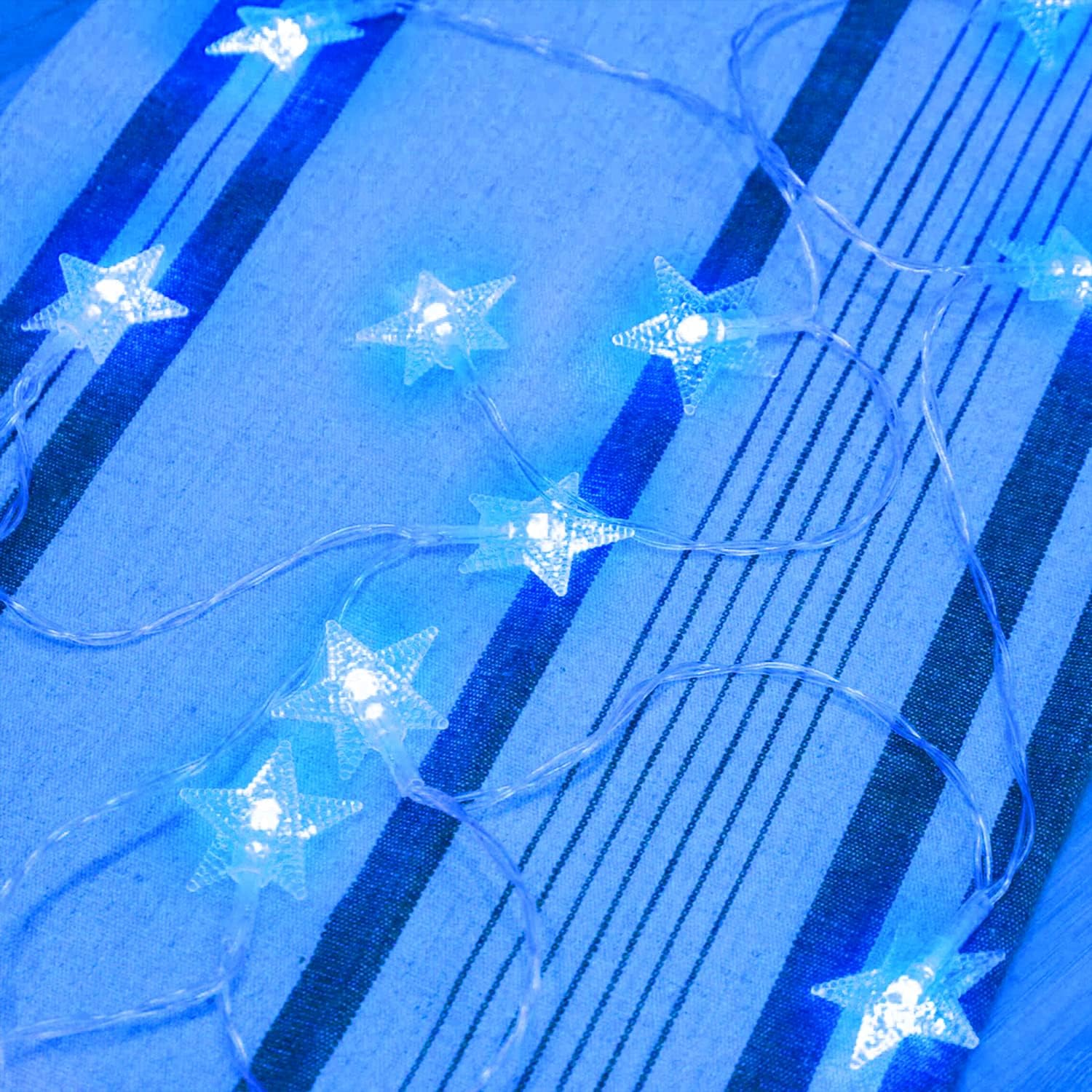 Guirnalda de luces de estrella de 15 pies, 30 luces LED, funciona con pilas, para interiores y exteriores, luces de Navidad parpadeantes, decoración