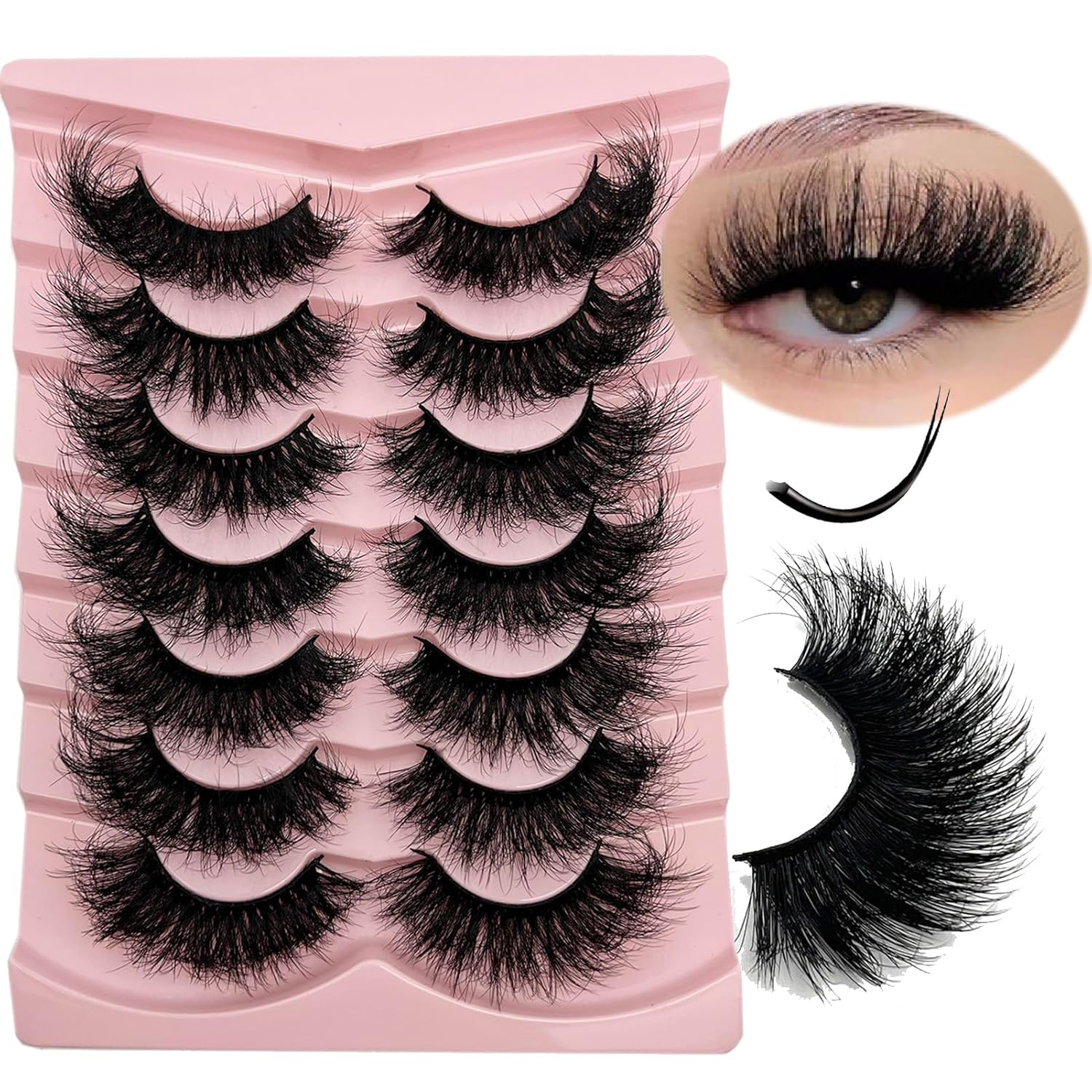 Pestañas postizas de visón dramáticas con rizo D, pestañas postizas de 0.78 pulgadas0.98 pulgadas de largo, pestañas postizas 3D de aspecto natural