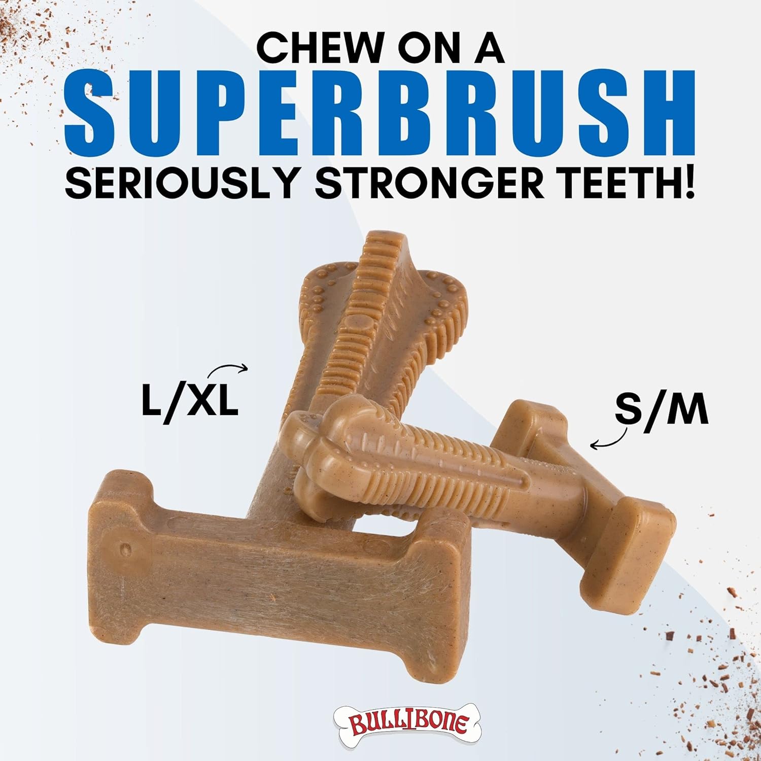 Bullibone SuperBrush cepillo de dientes para limpieza de dientes de perro, juguete masticable de nailon de larga duración para cuidado bucal y salud