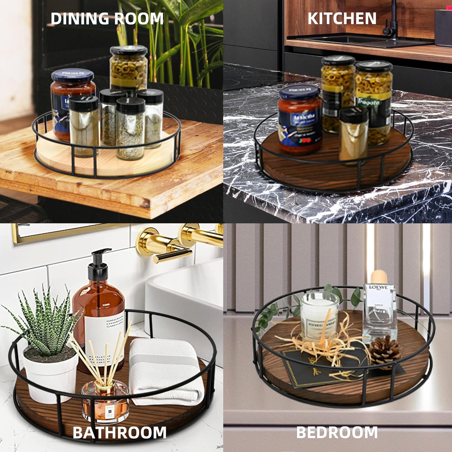 Organizador de tocadiscos de madera de 12.5 pulgadas Lazy Susan para mesa, encimera, gabinete, despensa, cocina, ordenado y organizado (carbonizado)