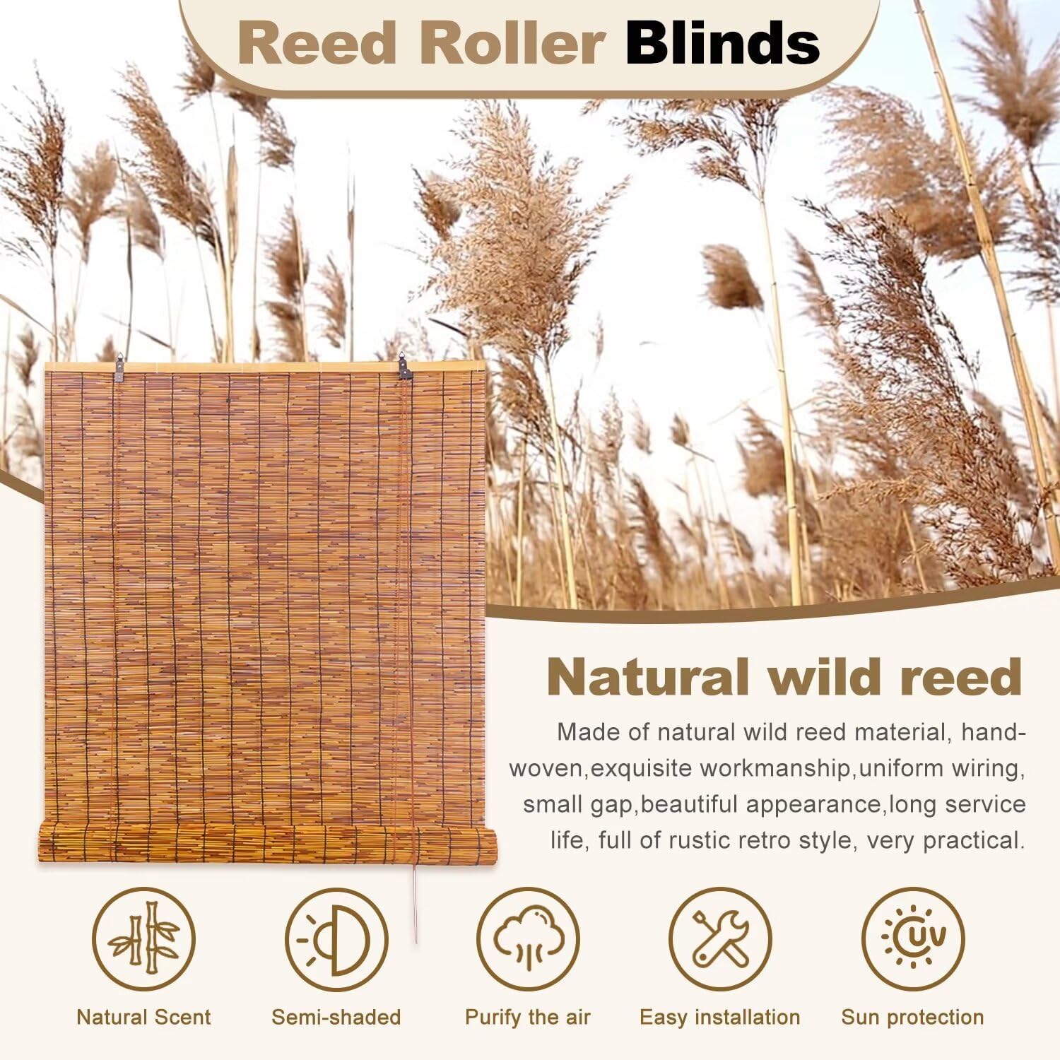 Persianas enrollables de caña para exteriores, persianas enrollables romanas de bambú retro, persianas enrollables opacas para porche, protección de