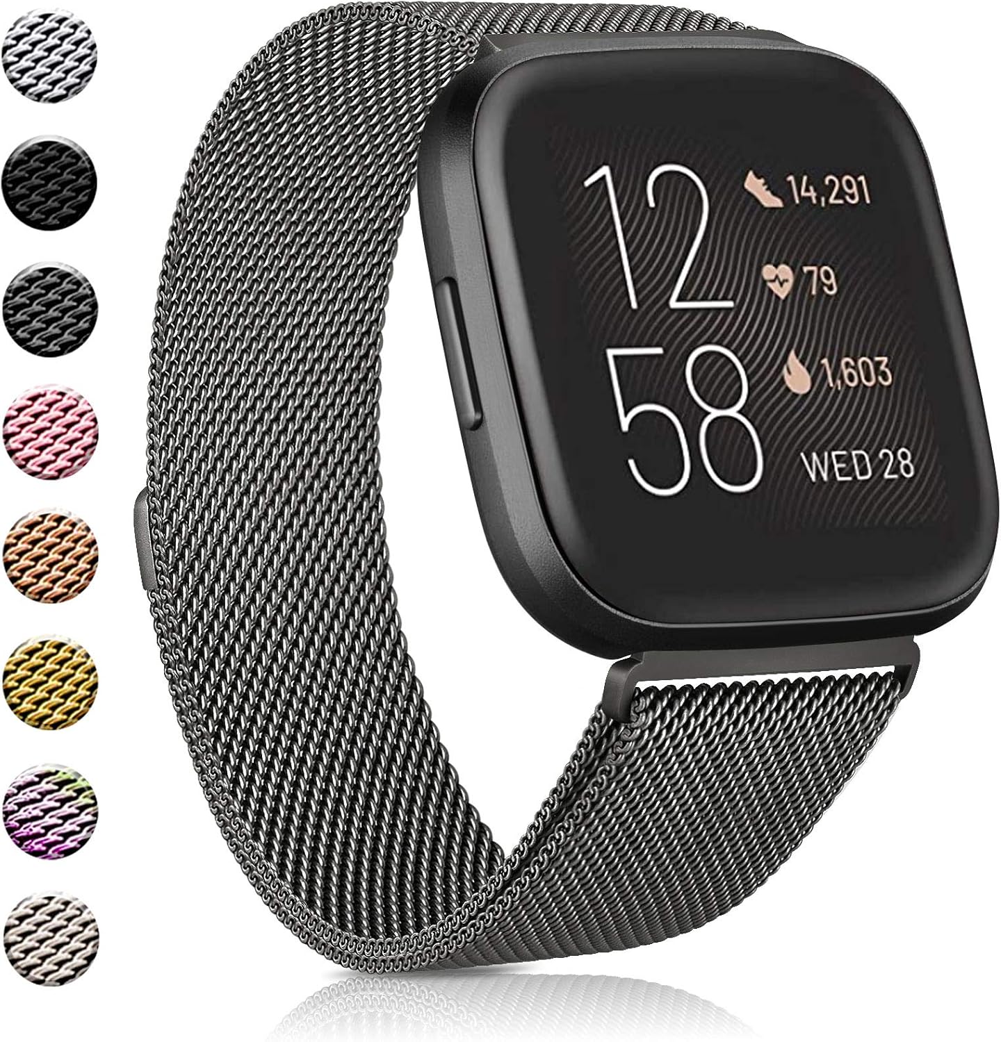Amzpas – Bandas compatibles con Fitbit Versa 2  Fitbit Versa SEFitbit Versa LiteFitbit Versa, correas de malla de acero inoxidable transpirable
