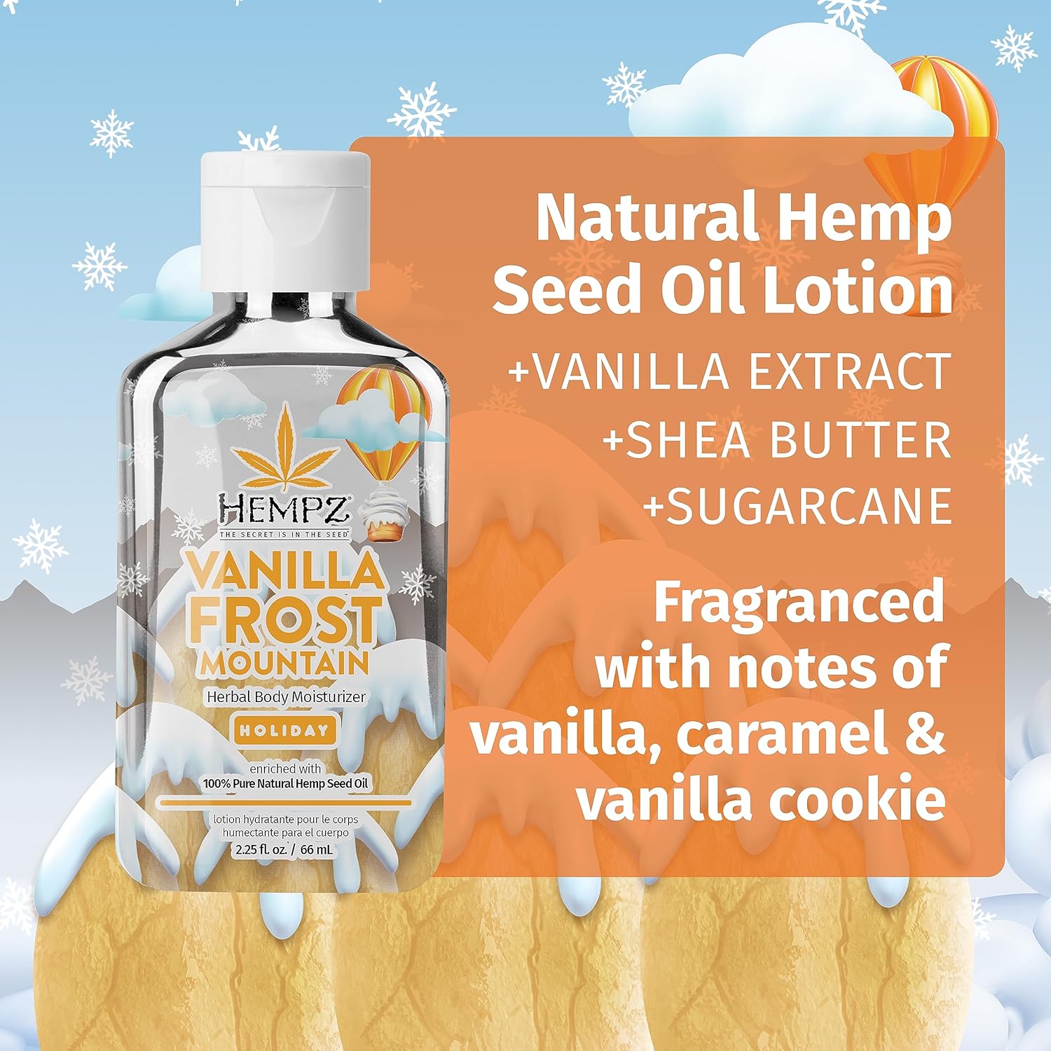 Hempz Loción corporal de montaña esmerilada de vainilla de edición limitada (2.25 onzas) – Loción corporal navideña para mujeres u hombres con piel