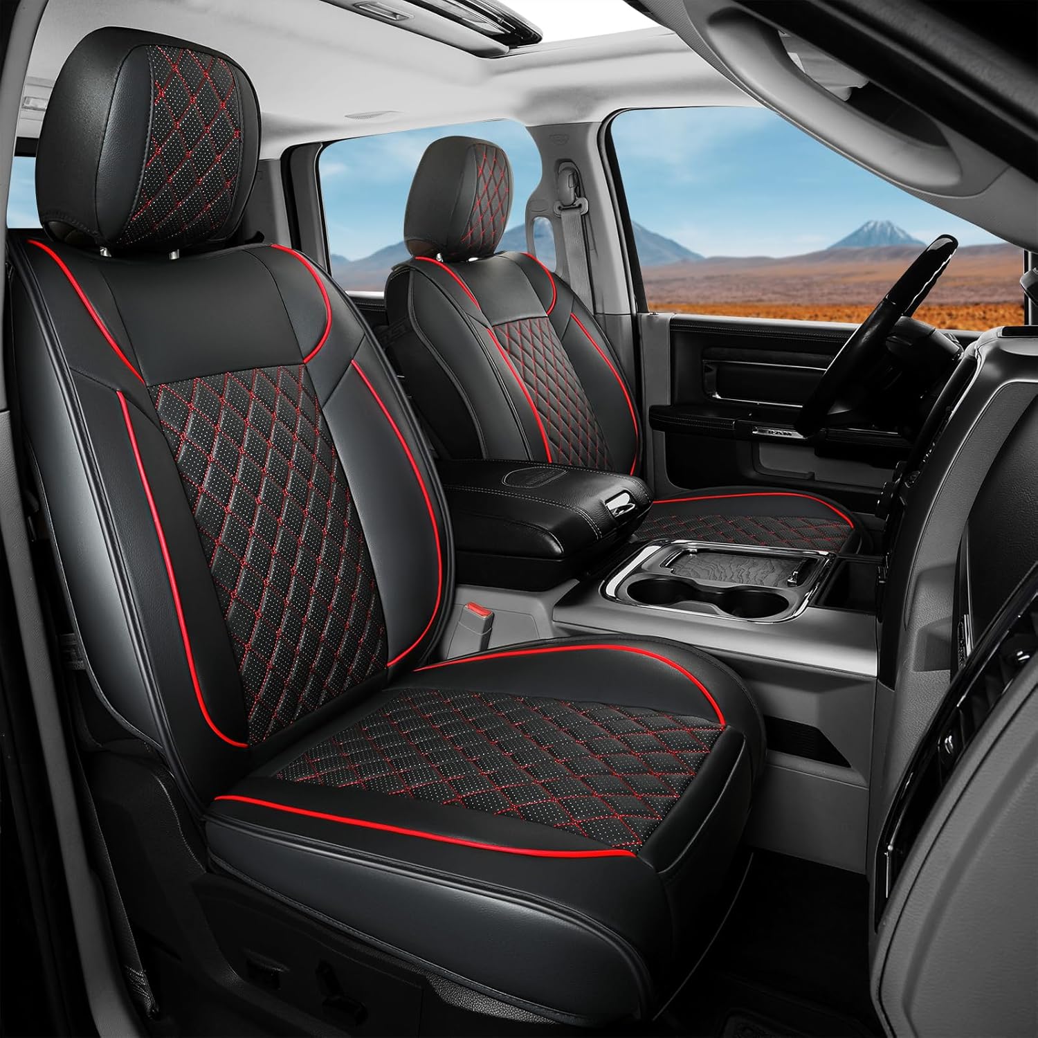 FREESOO Juego completo de fundas de asiento de automóvil para Dodge Ram 2002-2023 1500 2500 3500 Classic Crew Quad Cab Funda de asiento de cuero con
