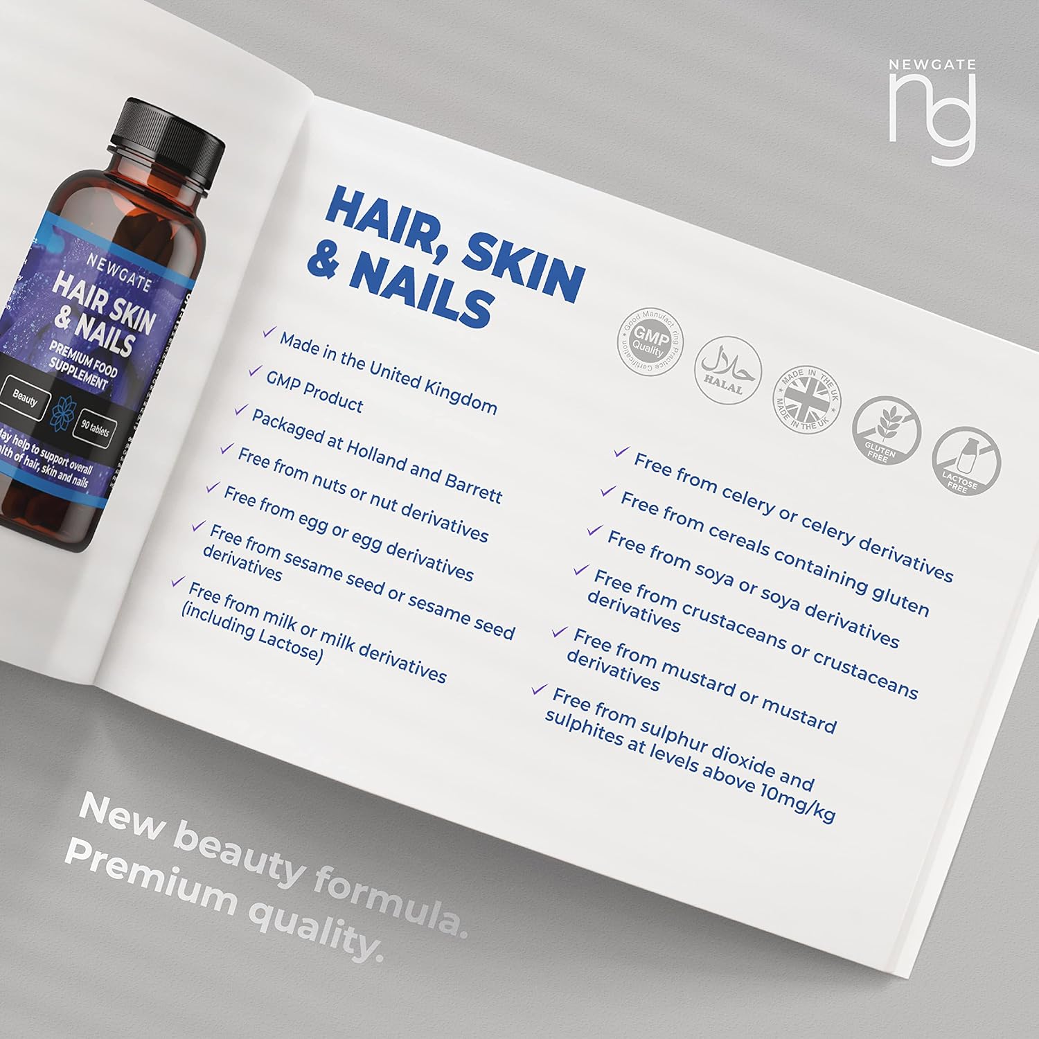 Newgate Labs 90 tabletas de alta resistencia para el crecimiento del cabello, la piel y las uñas, suplemento premium para hombres y mujeres, con