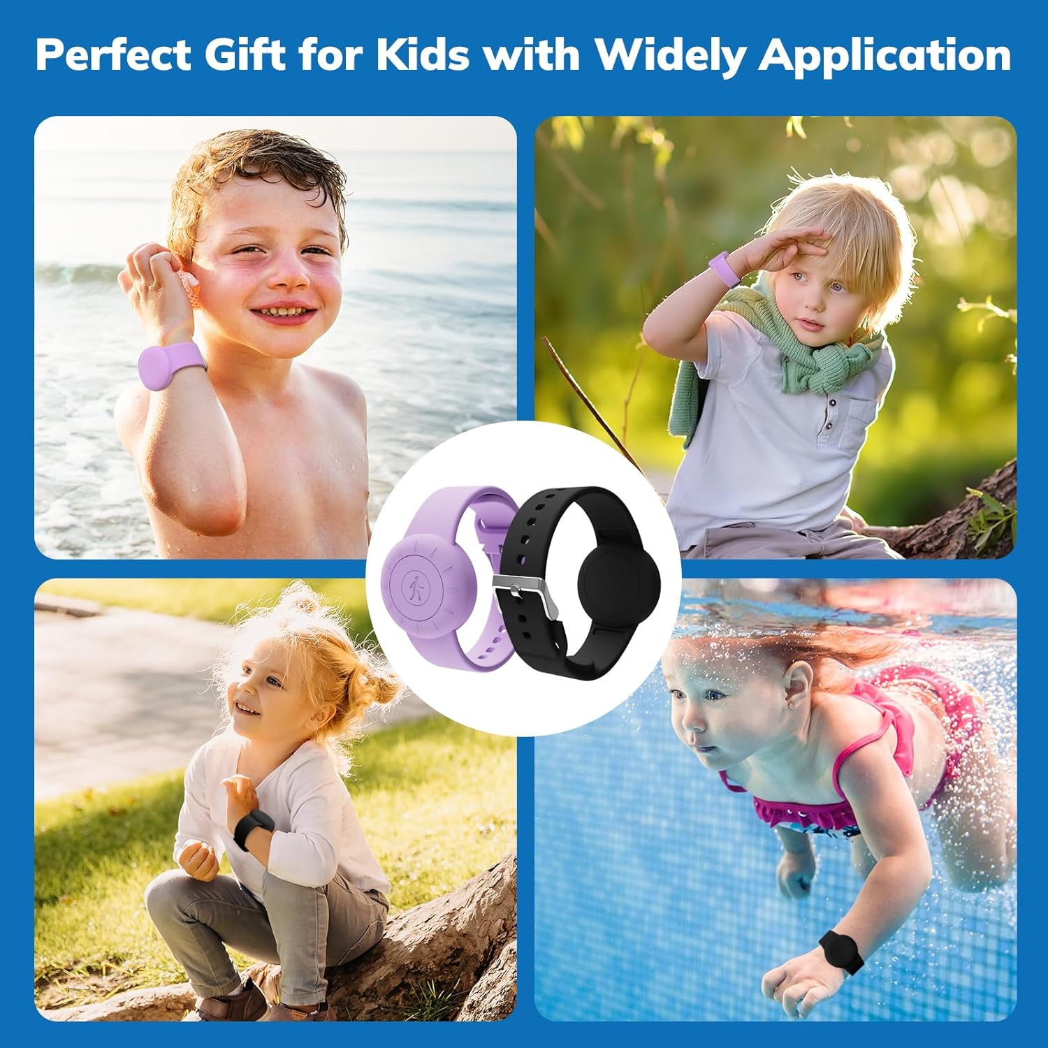 Pulsera impermeable para Airtag para niños (paquete de 2), pulsera de silicona suave oculta para niños, funda completa ligera para rastreador GPS
