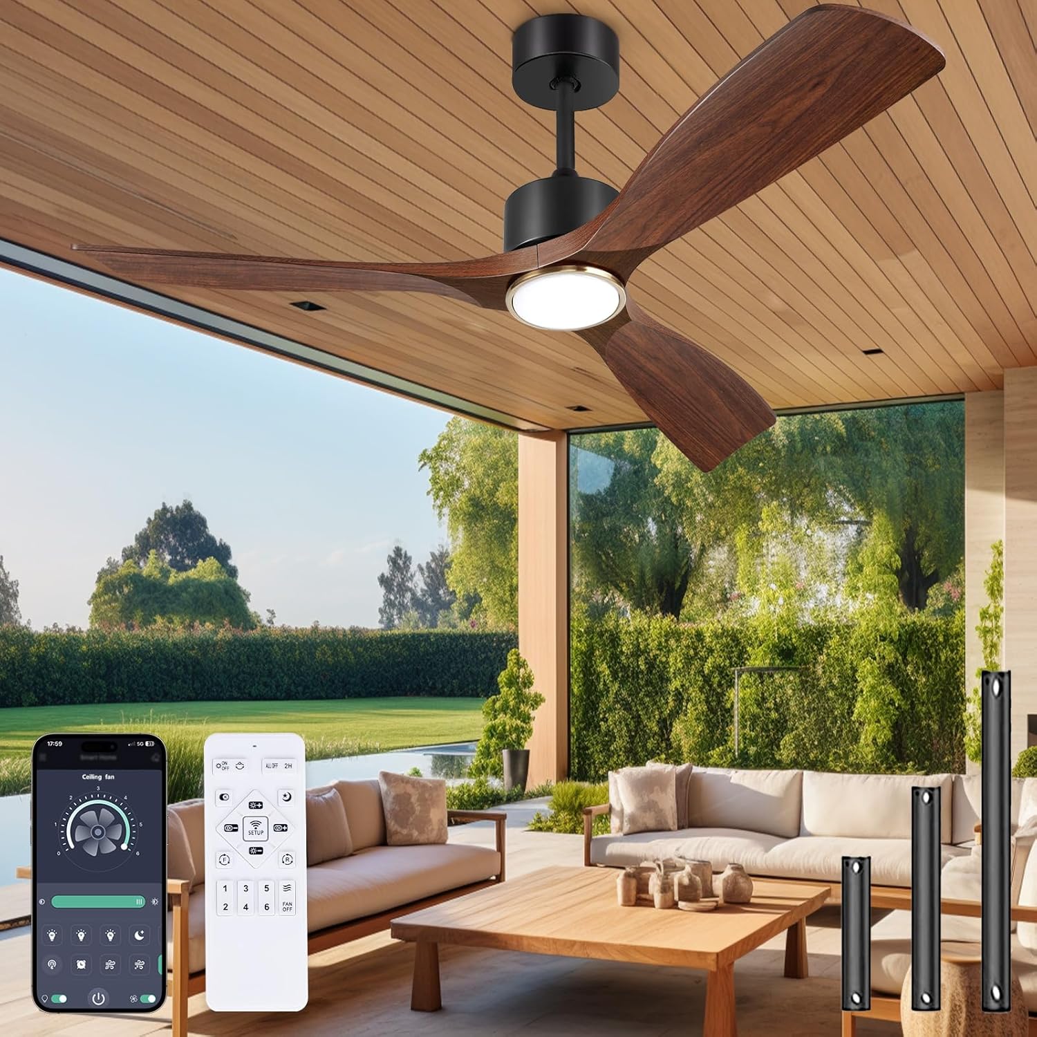 BOOSANT Ventiladores de techo con luces, ventiladores de techo con luces y control remoto, ventilador de techo inteligente moderno de 52 pulgadas
