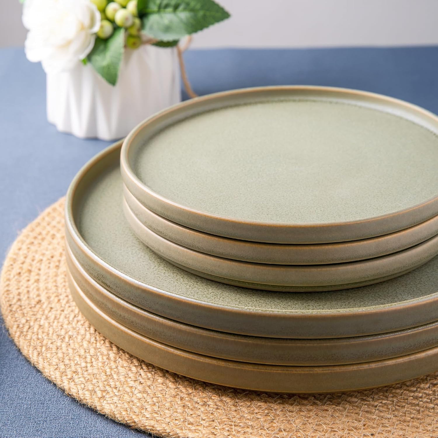 AmorArc Juego de 4 platos de cerámica para ensalada, juego de 4 platos reactivos de esmalte mate de 8.0 pulgadas, postre, ensalada, aperitivo, plato