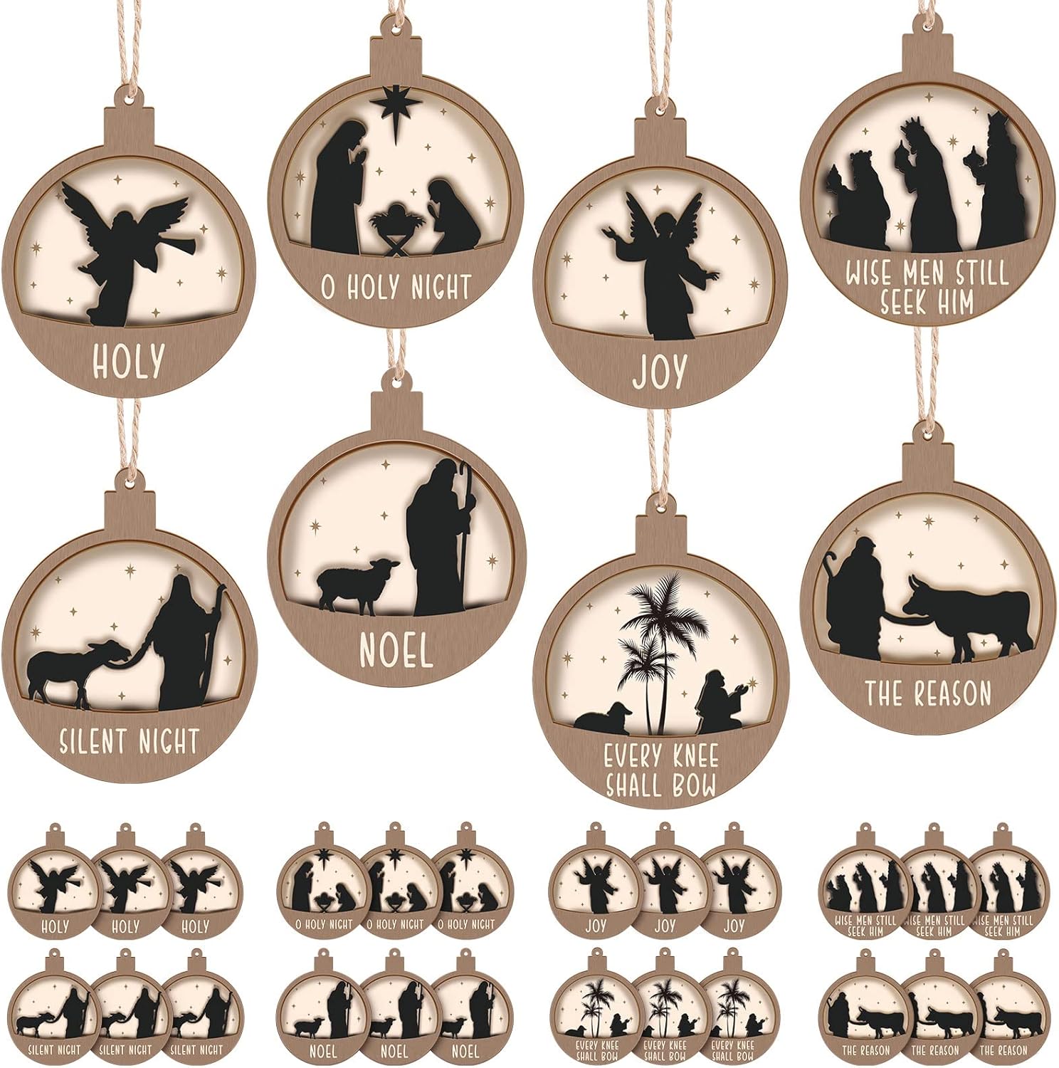 Adornos de Navidad cristianos en 3D, adorno religioso para colgar en madera para árbol de Navidad, adornos de madera vintage con temática del