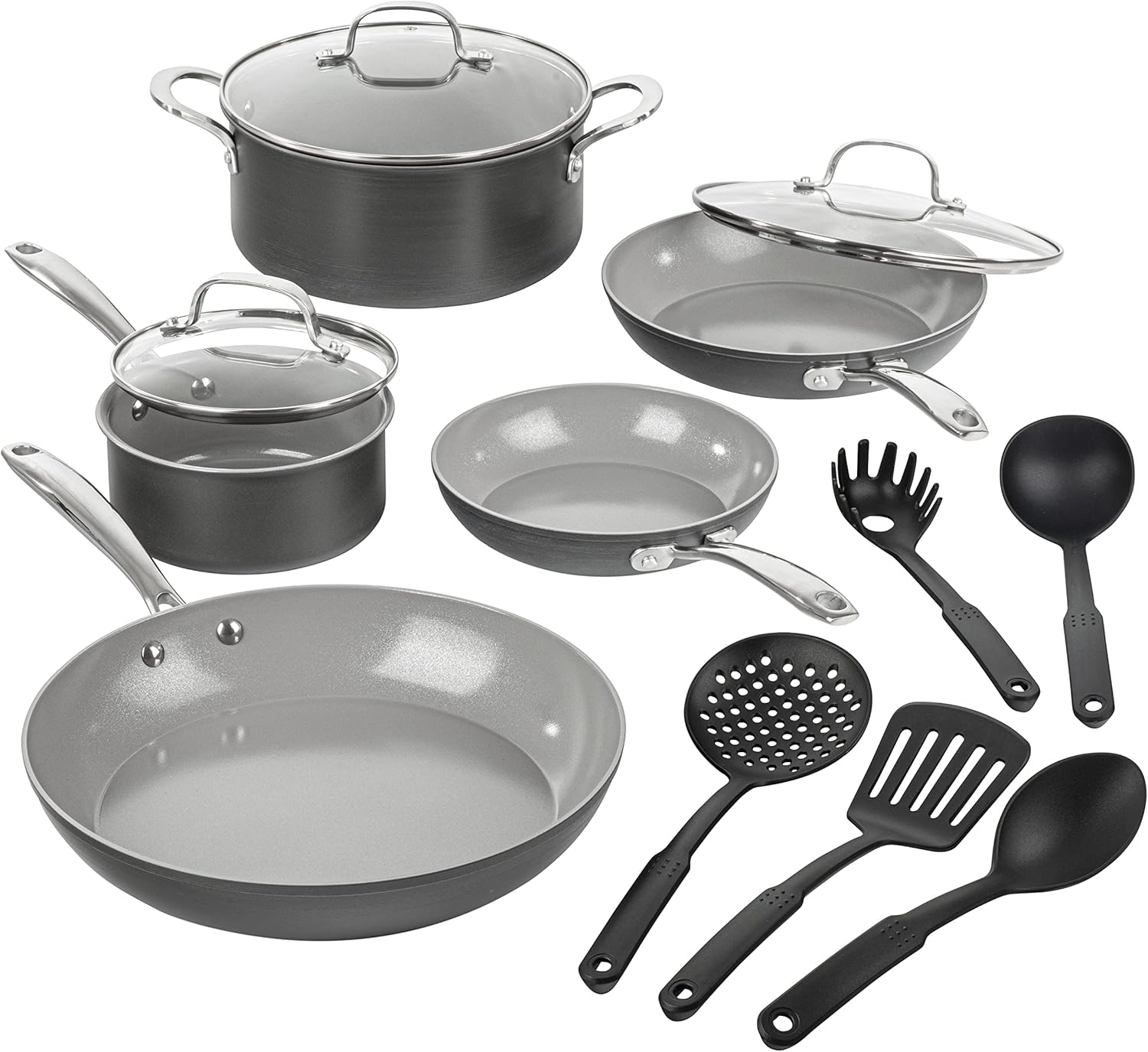 Granitestone Pro – Juego de ollas y sartenes de 8 piezas anodizadas duras de primera calidad  + juego de utensilios de cocina de 5 piezas  con