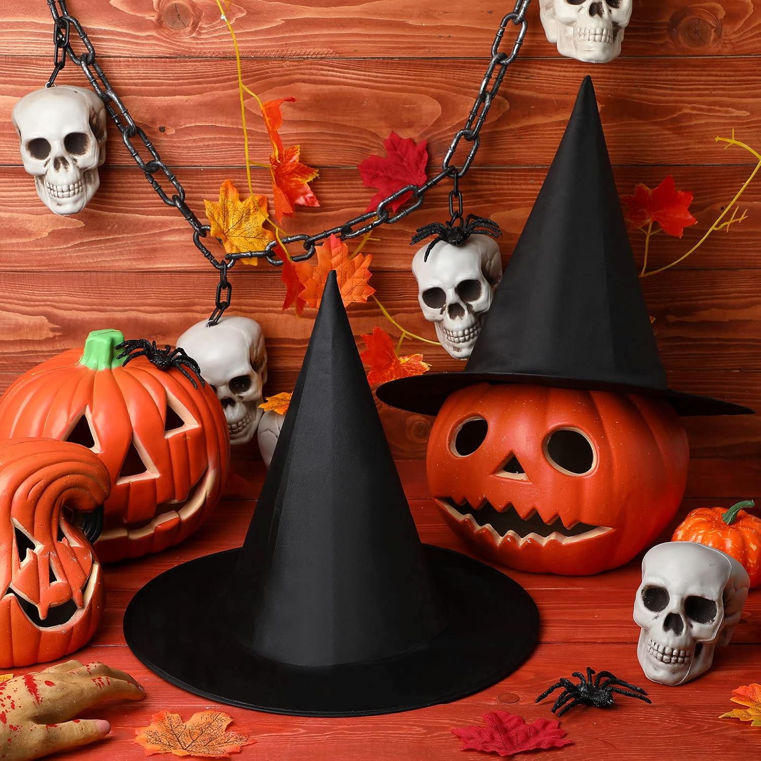 Zubebe 30 sombreros de bruja para decoración de Halloween, sombrero de bruja colgante con 3 piezas de cuerda colgante de 109 yardas para niños y
